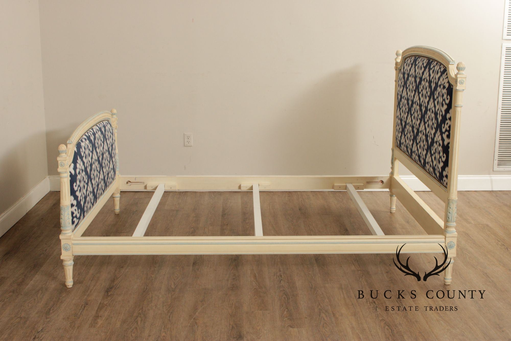 French Louis XVI Style Painted And Upholstered Queen Bed