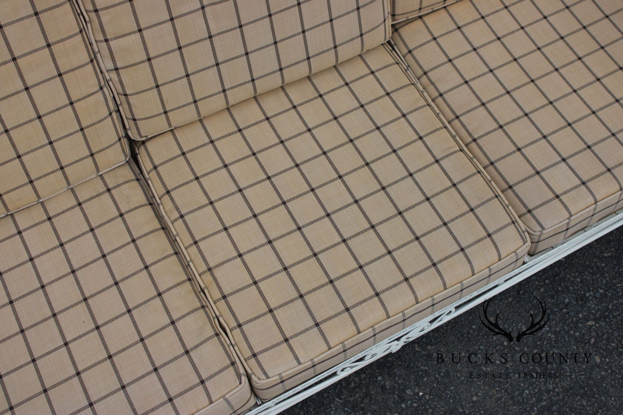 Lyon-Shaw Vintage Outdoor Patio Sofa With Scroll Iron Frame And Cushions