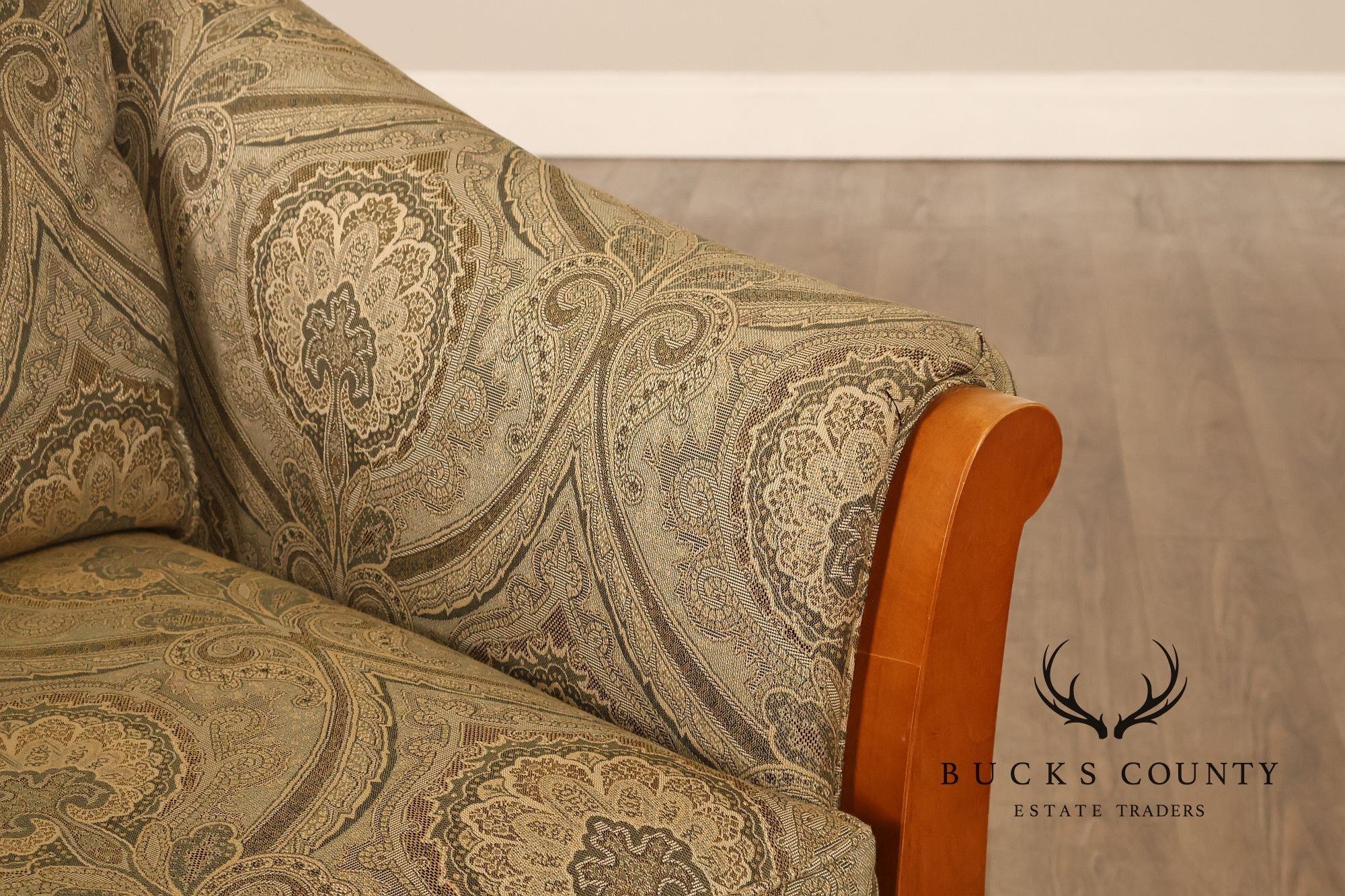 Sherrill Biedermeier Style Upholstered Armchair With Exposed Wood Frame