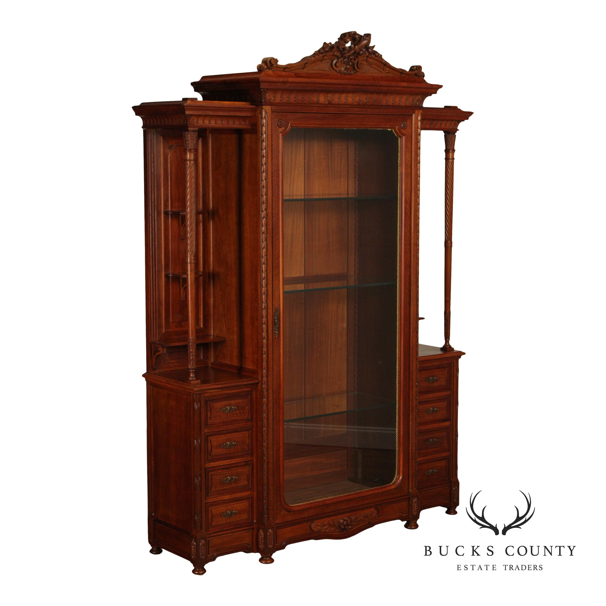 Antique French Carved Walnut Display Cabinet
