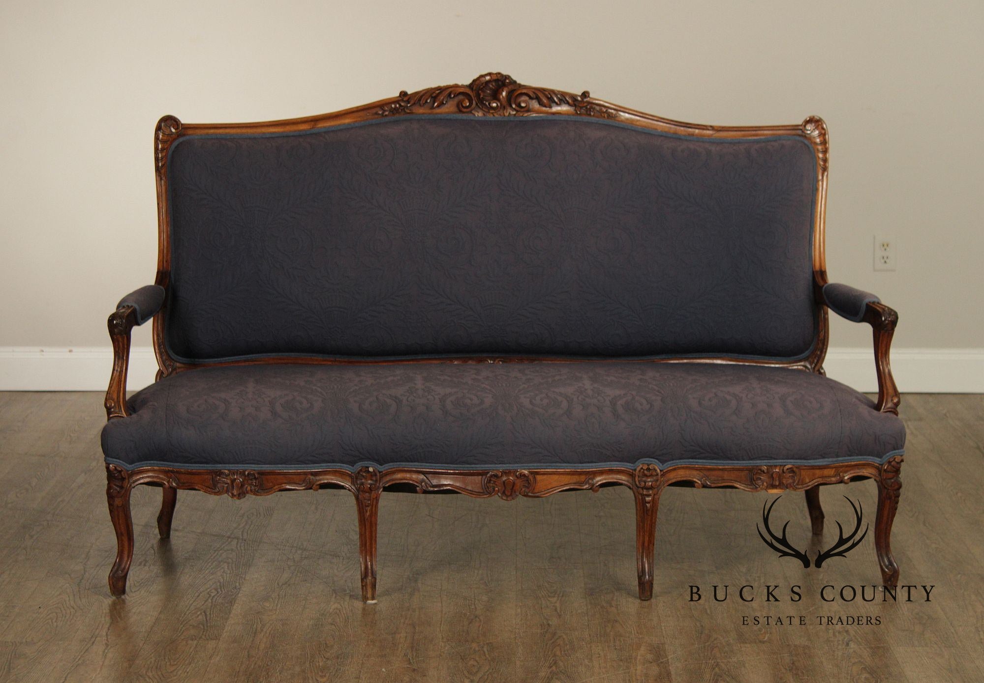French Louis XV Style Carved Walnut Upholstered Settee