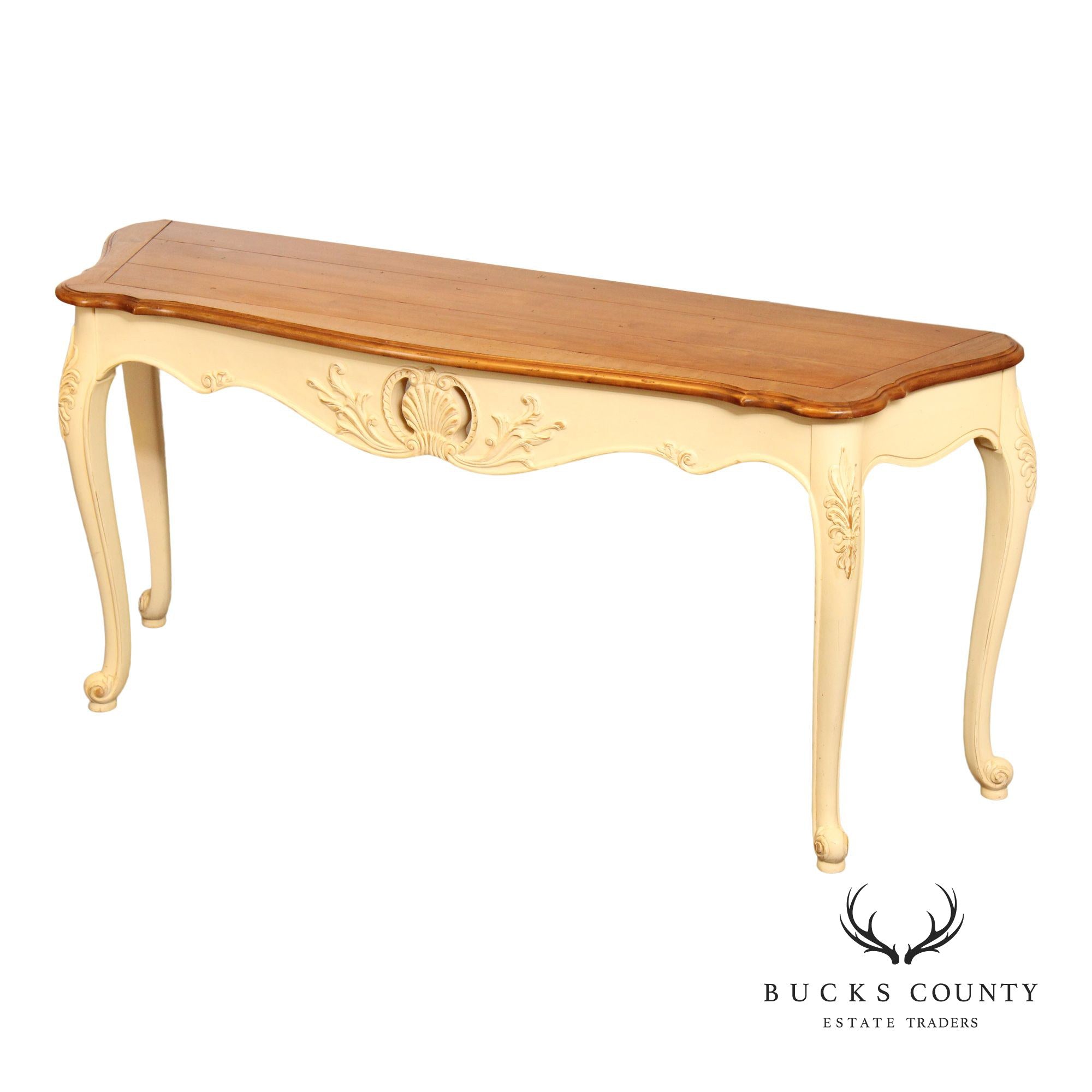 Ethan Allen French Country Style Carved Sofa Table  Console