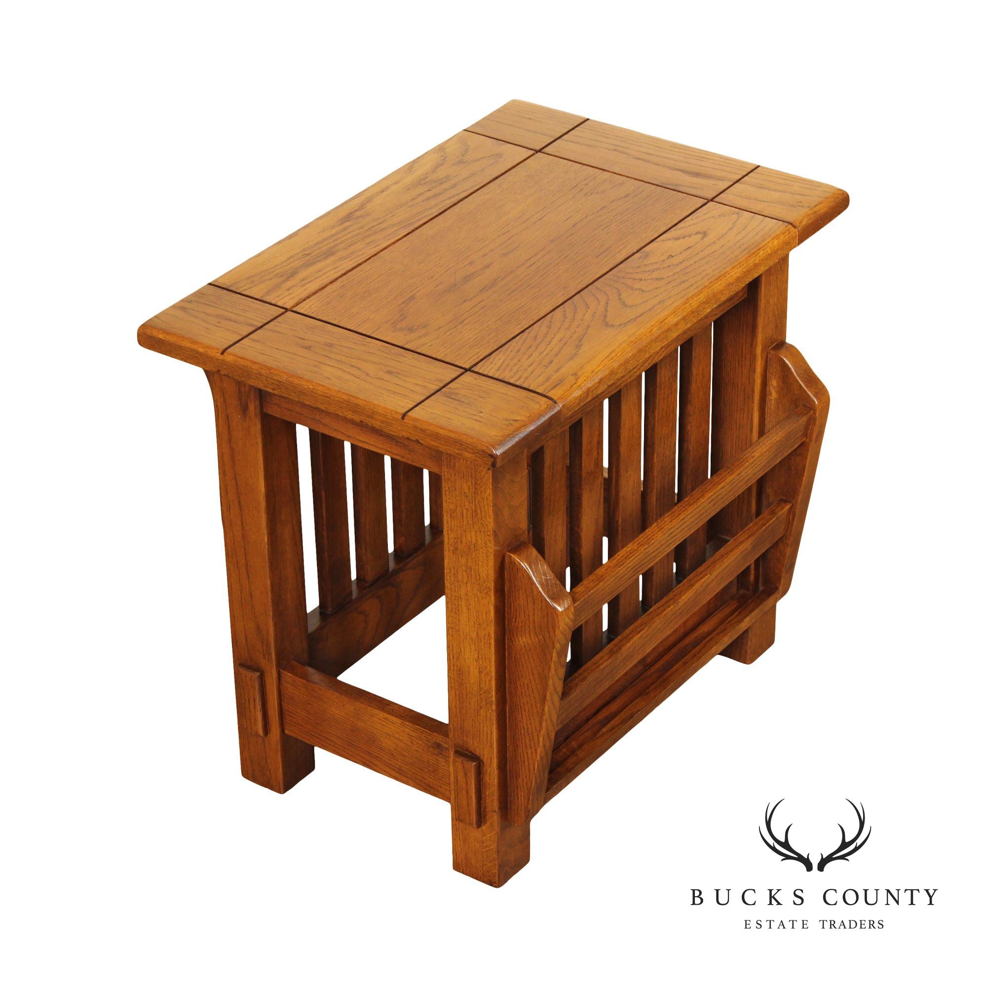 Arts & Crafts Style Oak Side Table and Magazine Rack