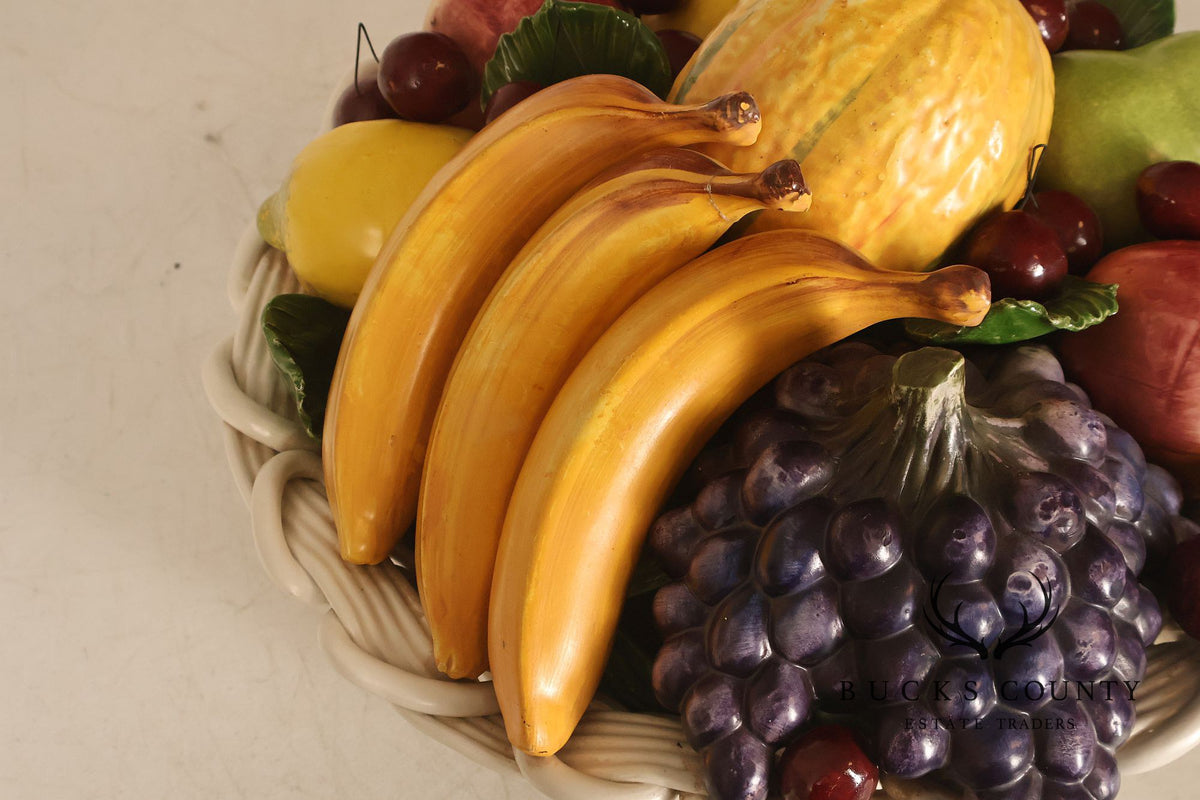 Italian Glazed Ceramic Fruit Basket Centerpiece