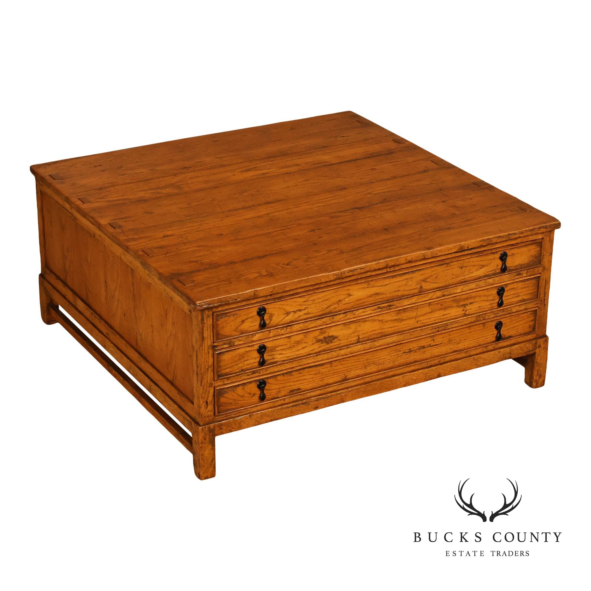 Guy Chaddock Antiqued Oak Storage Coffee Table