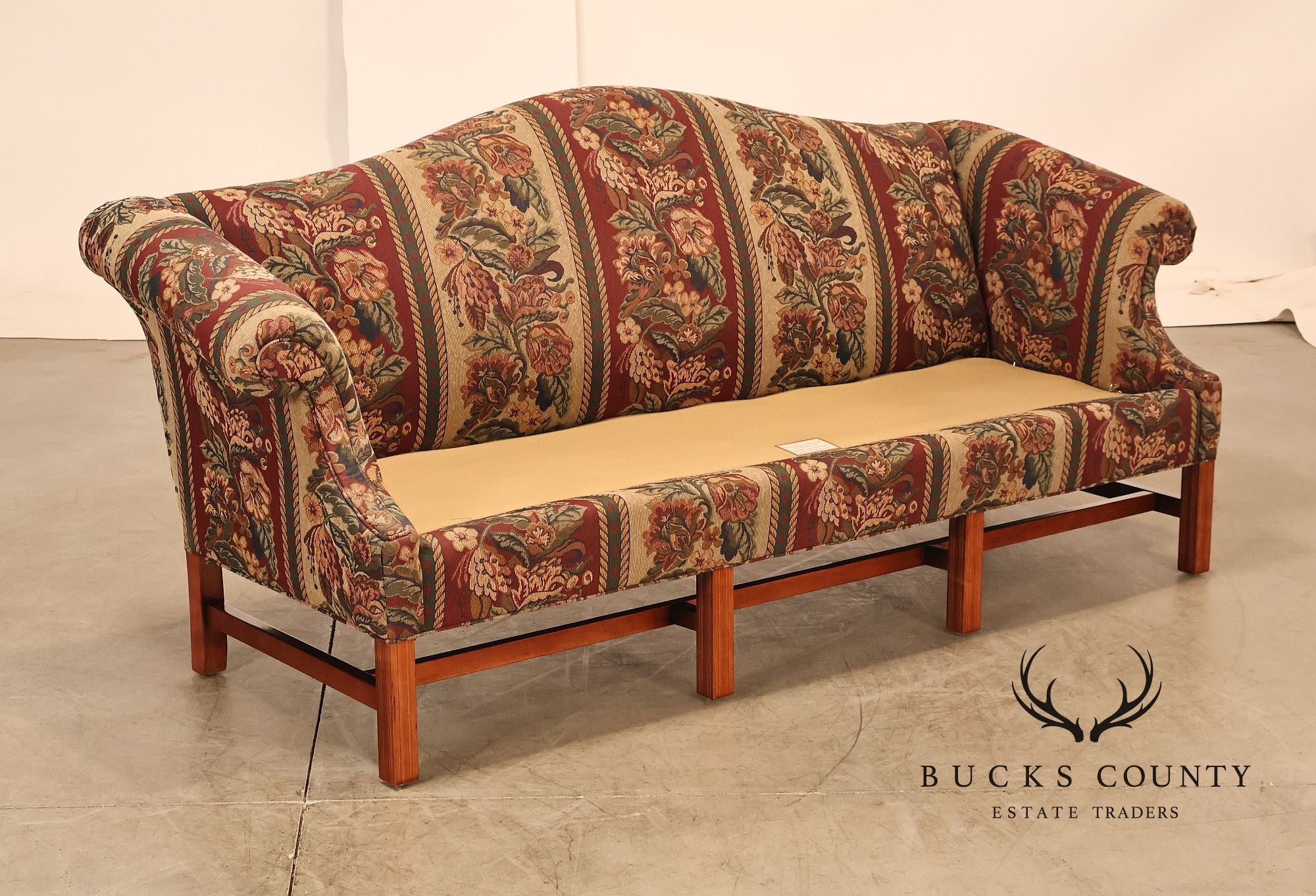 Vintage Traditional Camelback Sofa With Floral Upholstery