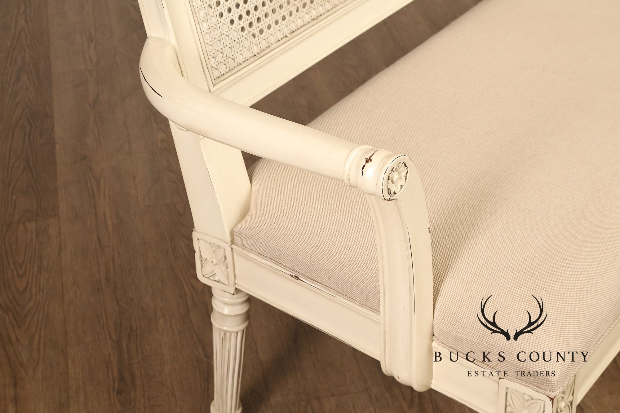 Alden Parkes Country French Louis XVI Style Caned Back Painted Settee