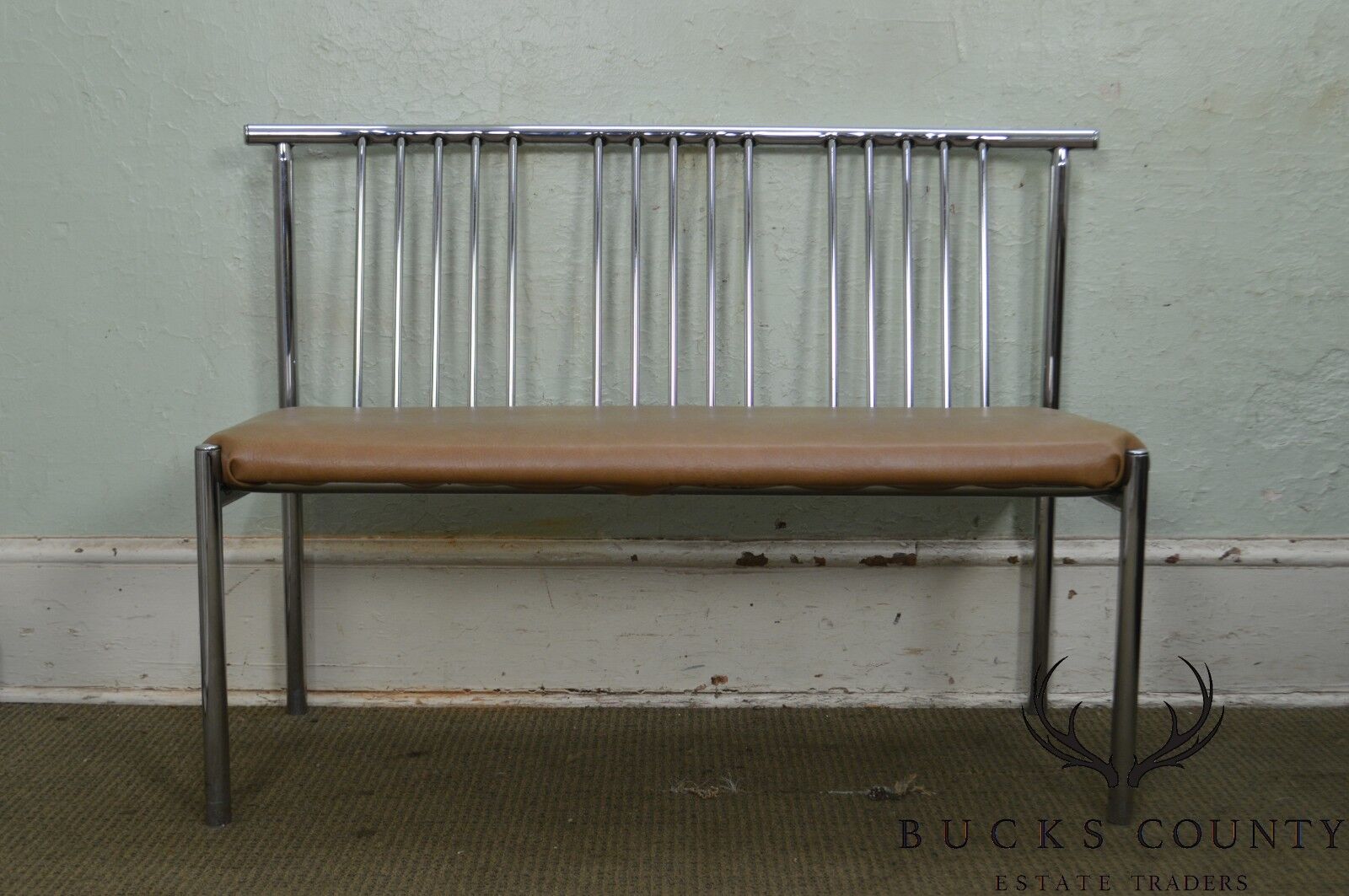 Brody Mid Century Modern Spindle Back Chrome Settee Bench