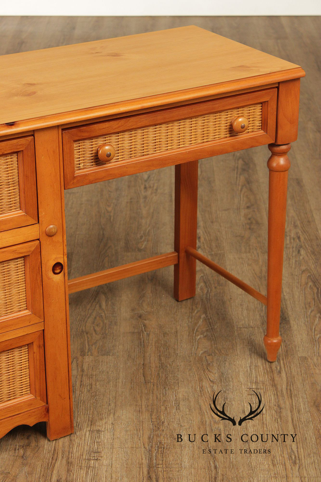 Stanley Furniture Pine and Wicker Writing Desk