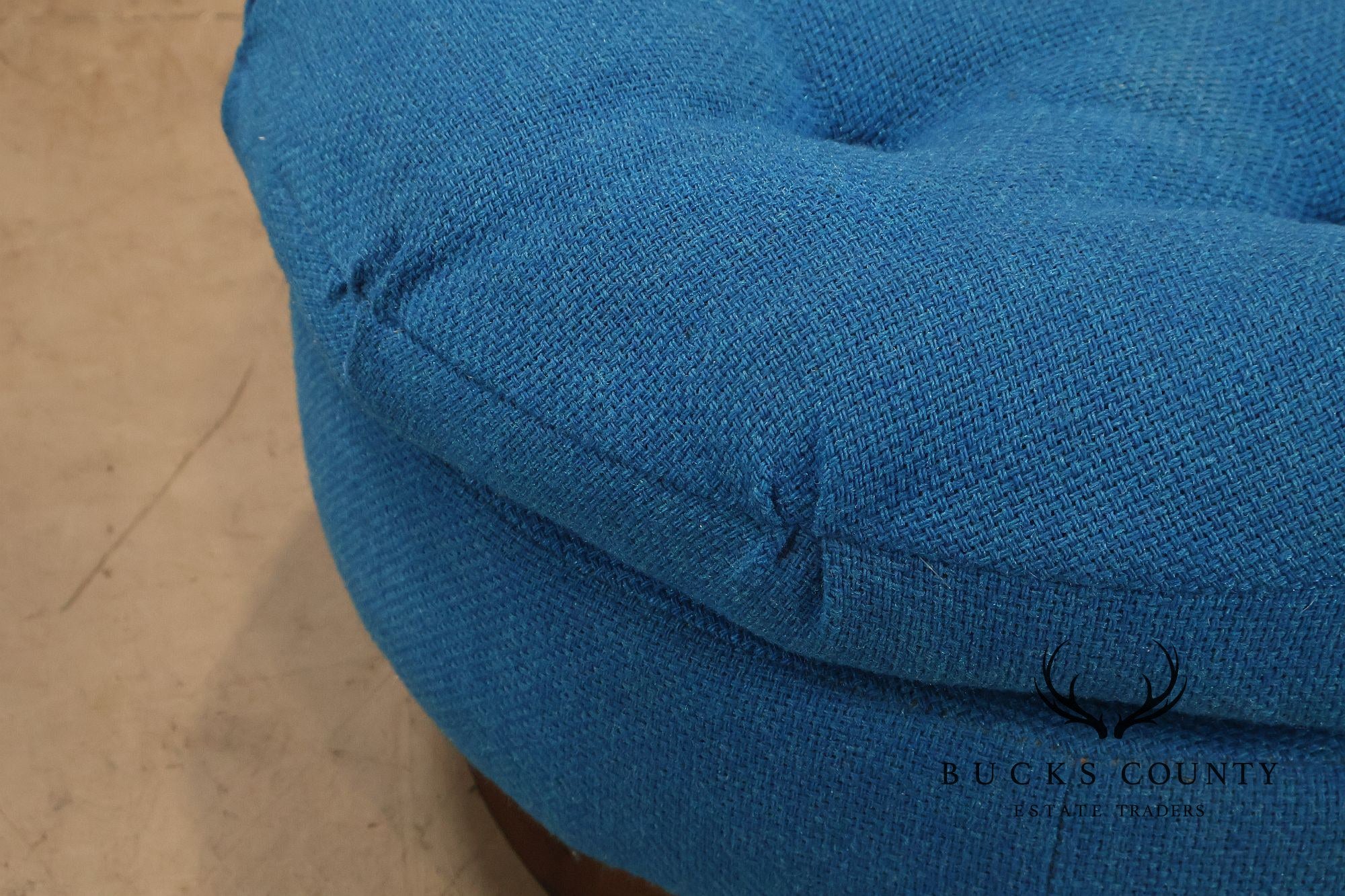 Vintage Schnadig Mid Century Modern Round Blue Upholstered Ottoman