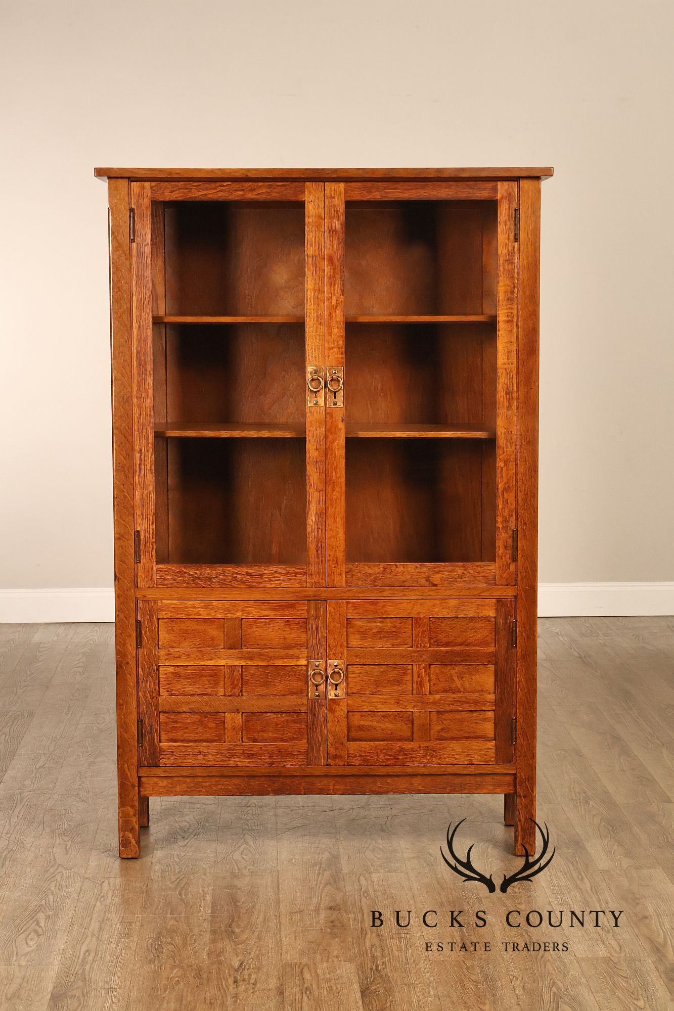 Rare Antique Gustav Stickley Oak China Cabinet Bookcase