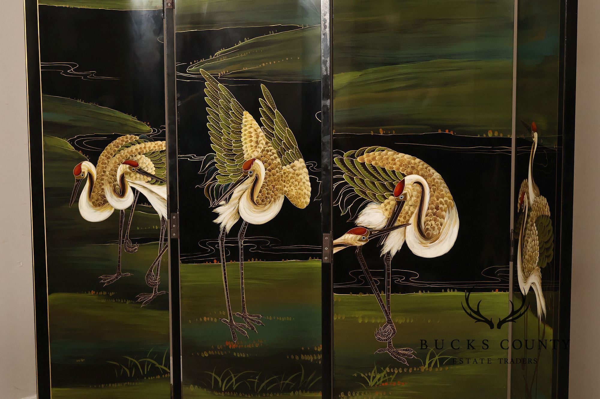 Japanese Style Hand Painted Lacquered Six-Panel Room Divider