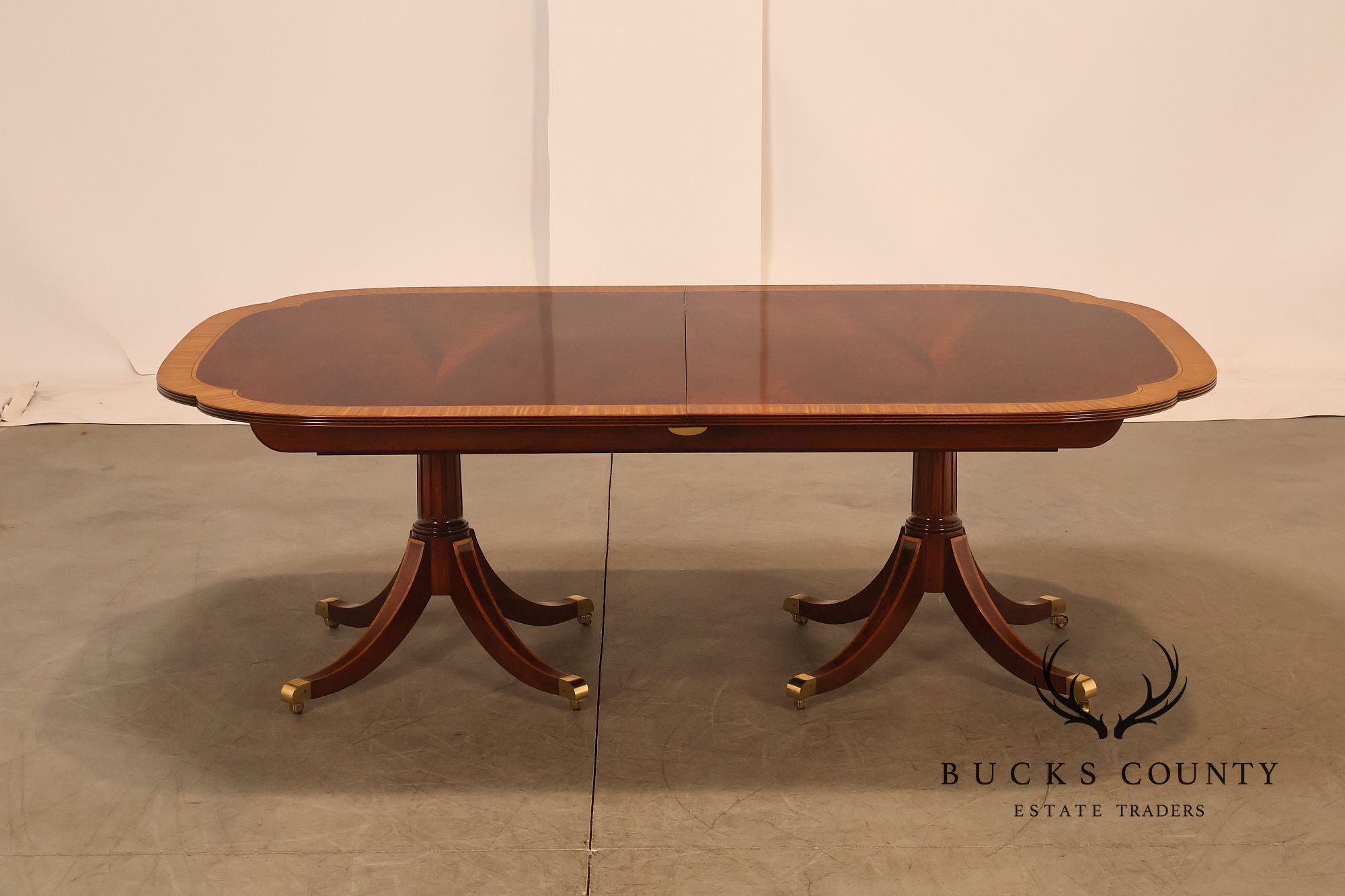 Karges Duncan Phyfe Banded Mahogany Double Pedestal Dining Table