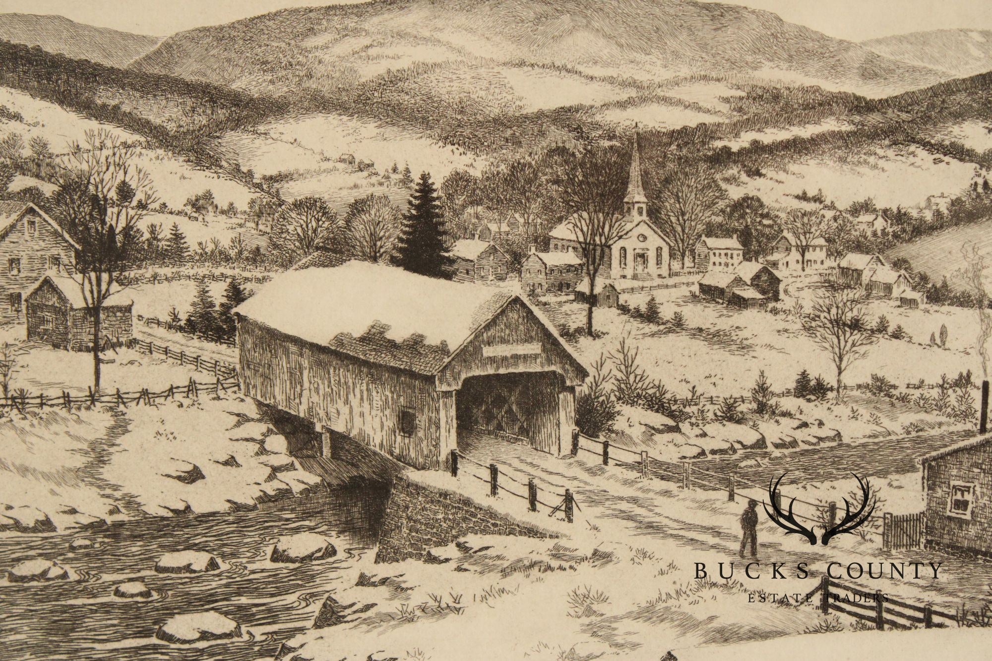 George A. Bradshaw Covered Bridge Etching, 'Rocky River'