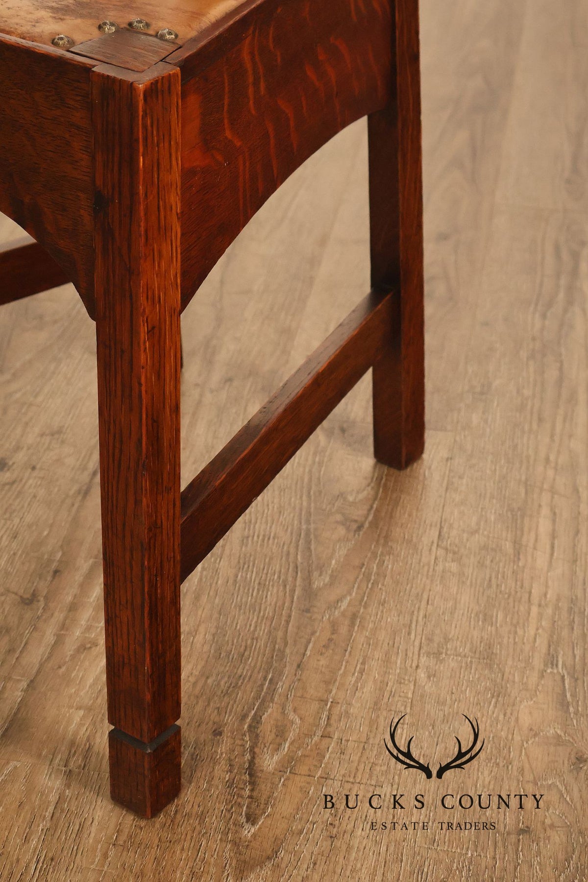 Antique Arts And Crafts Oak Inlaid Side Chair Attributed To Stickley Brothers