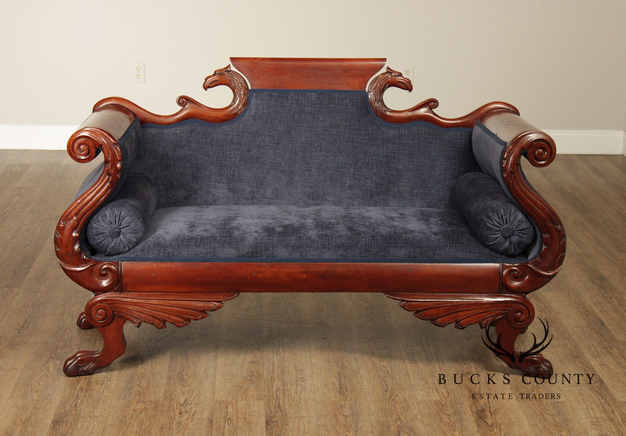 Antique American Carved Mahogany Classical Empire Sofa