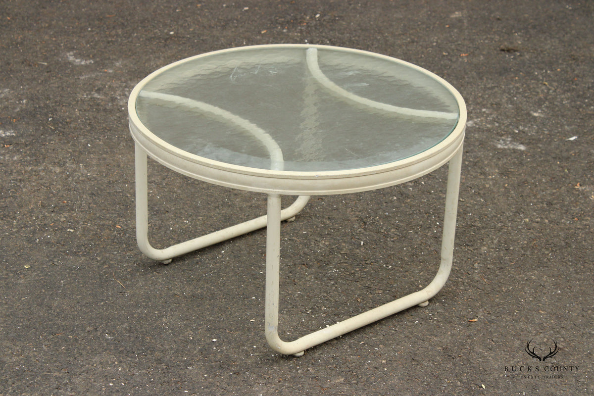 Vintage Aluminum and Glass Round Outdoor Patio Table