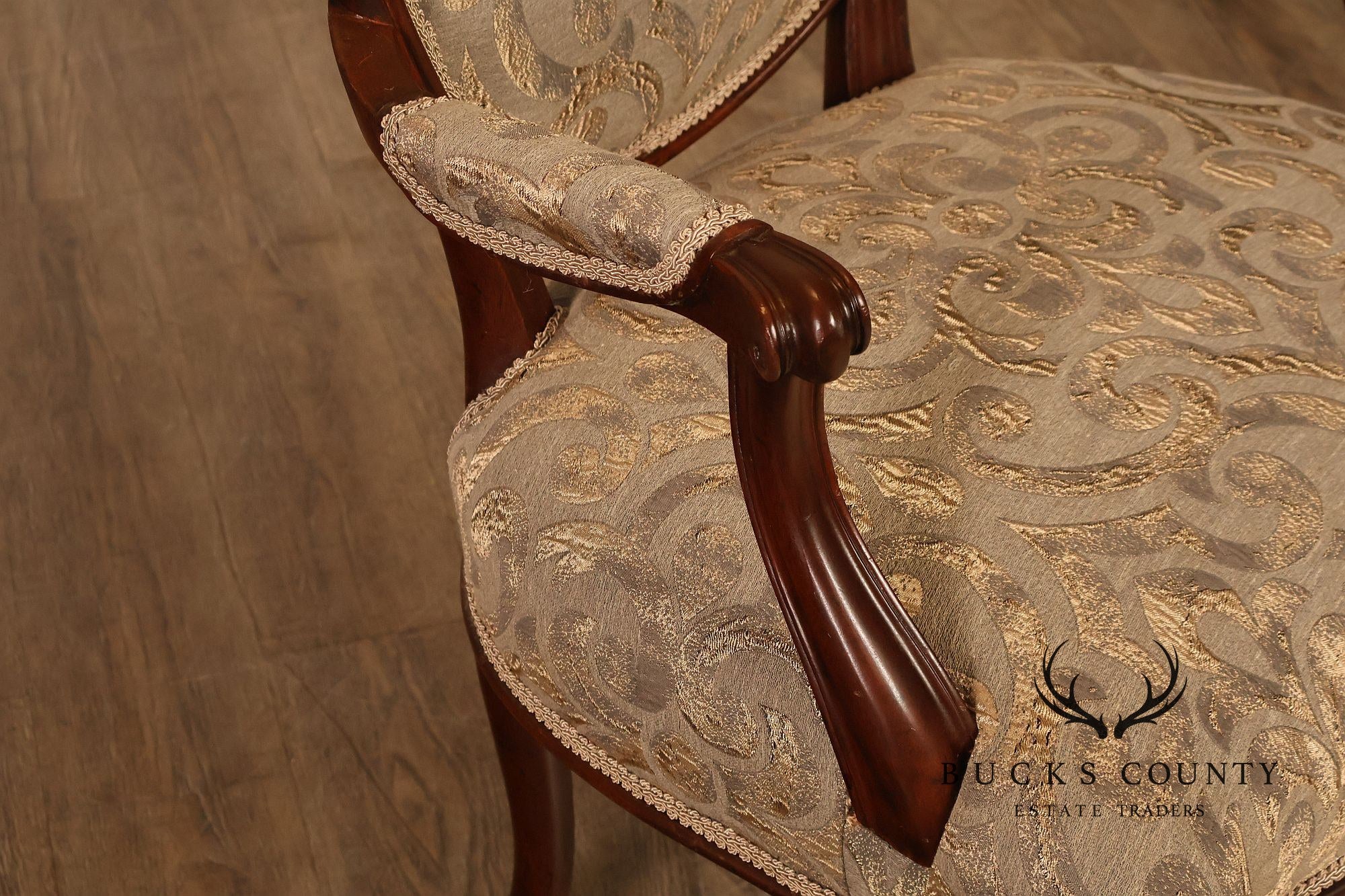 Hepplewhite Inspired Set Of Eight Mahogany Carved Oval Back  Dining Chairs