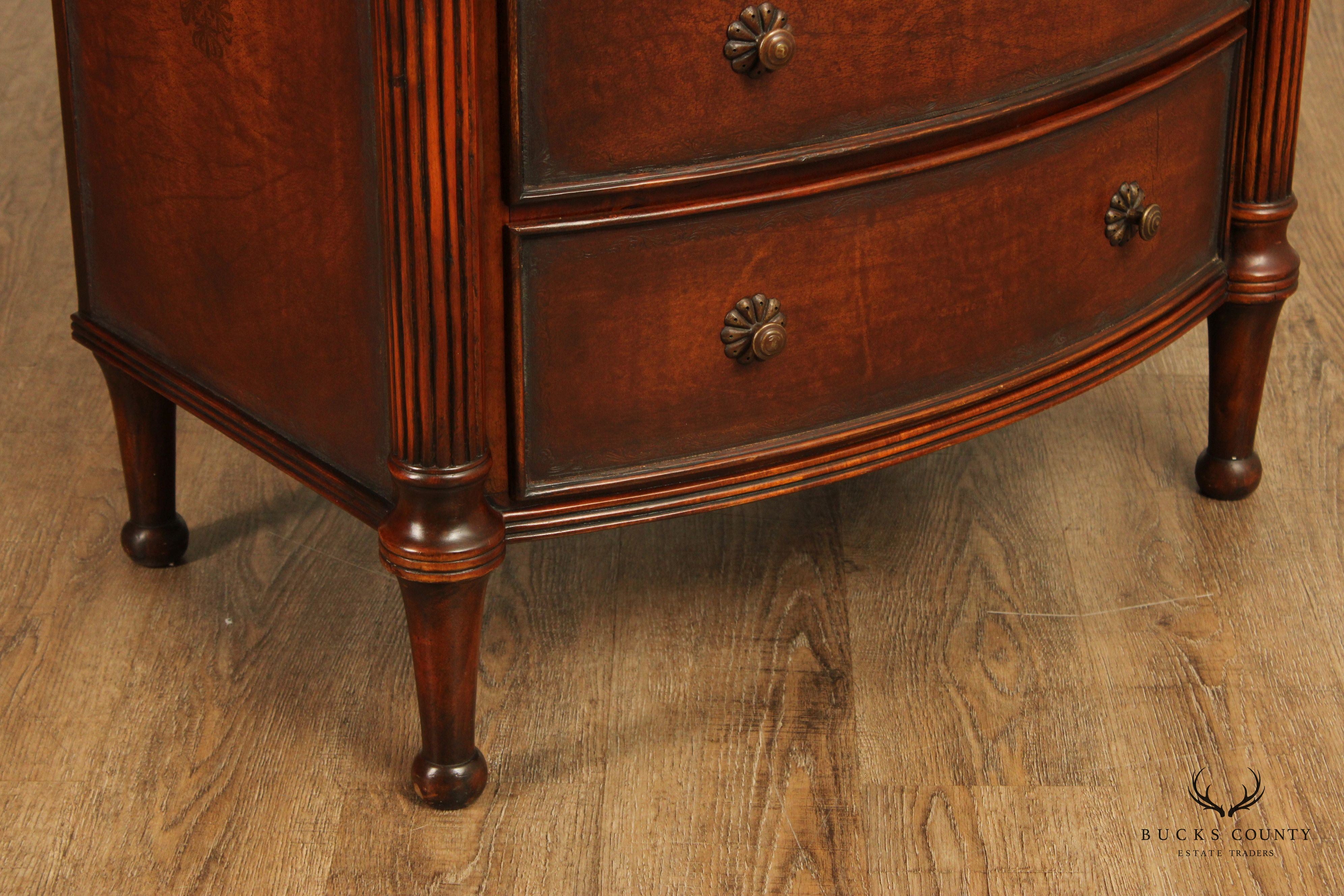 English Traditional Regency Style Mahogany And Leather Nightstand Chest