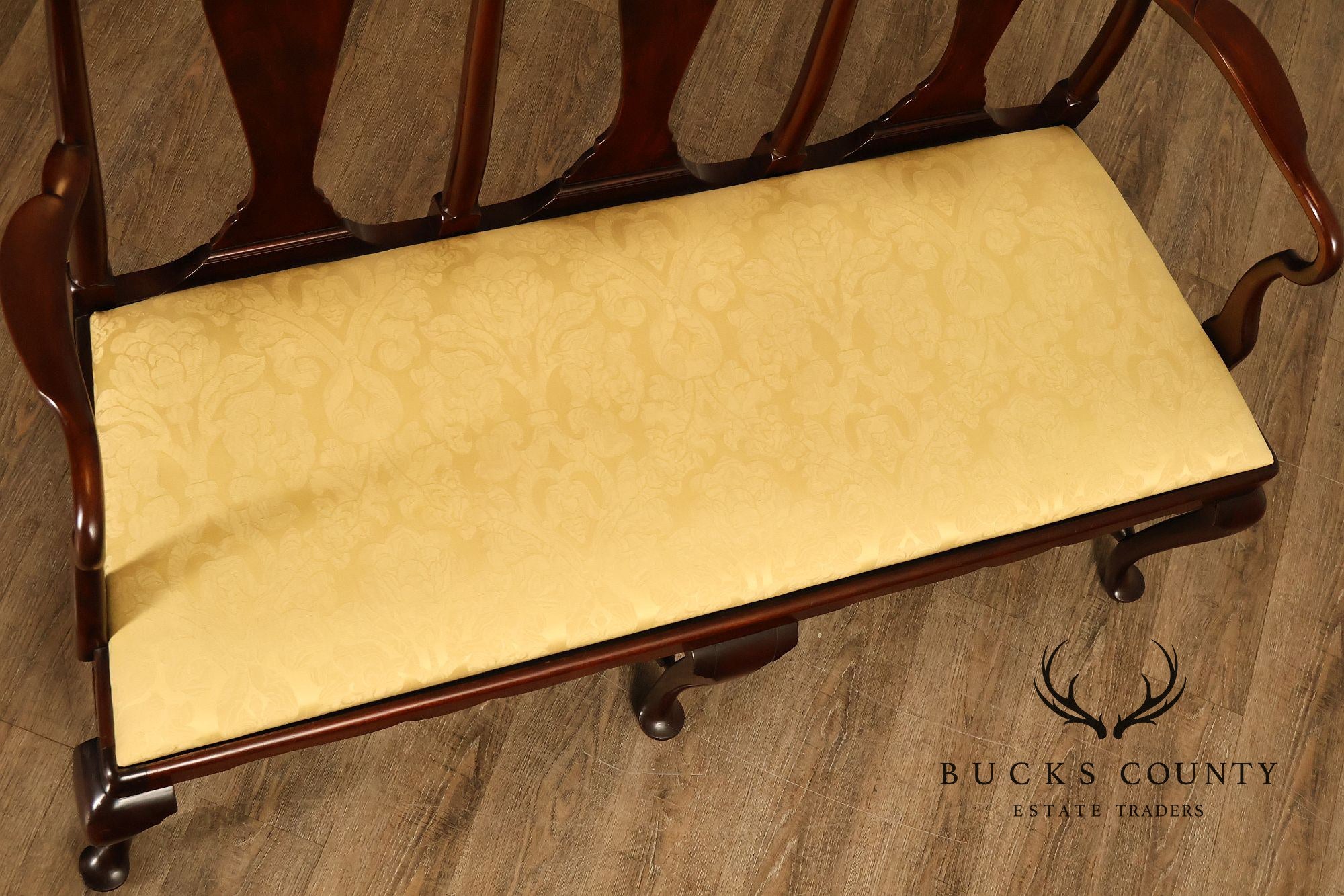 Queen Anne Style Custom Mahogany Triple Back Upholstered Settee