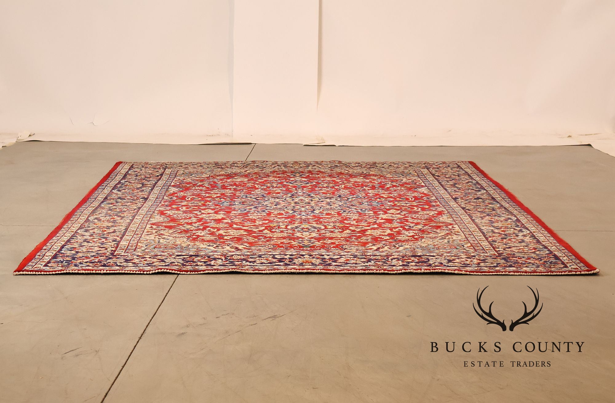 Hand Knotted Persian Style Vintage Wool Area Rug Red Field Floral Medallion