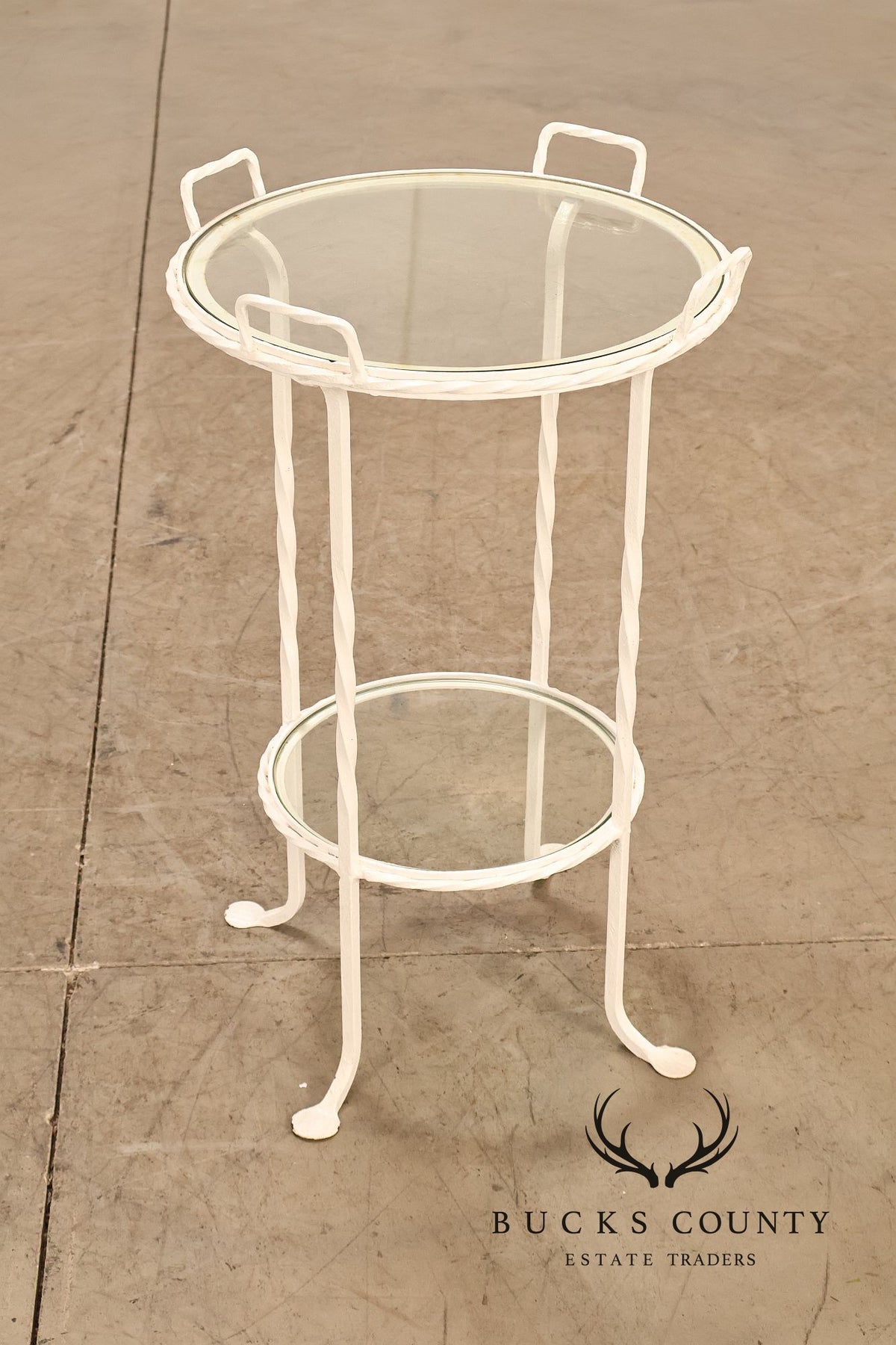 Vintage Wrought Iron And Glass Two Tier Patio Side Table