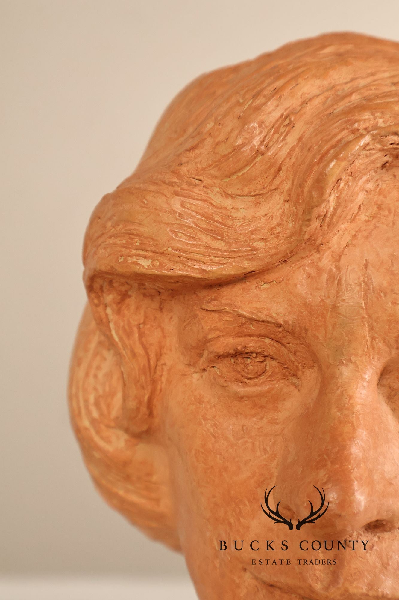 Contemporary Terracotta Female Portrait Bust Sculpture On Travertine Pedestal Base
