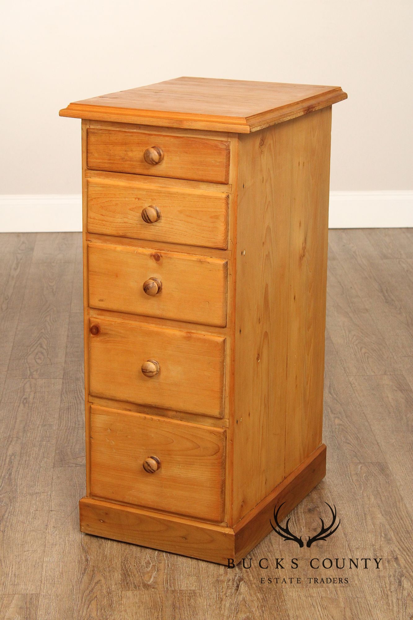 Antique English Pine Narrow Five-Drawer Chest