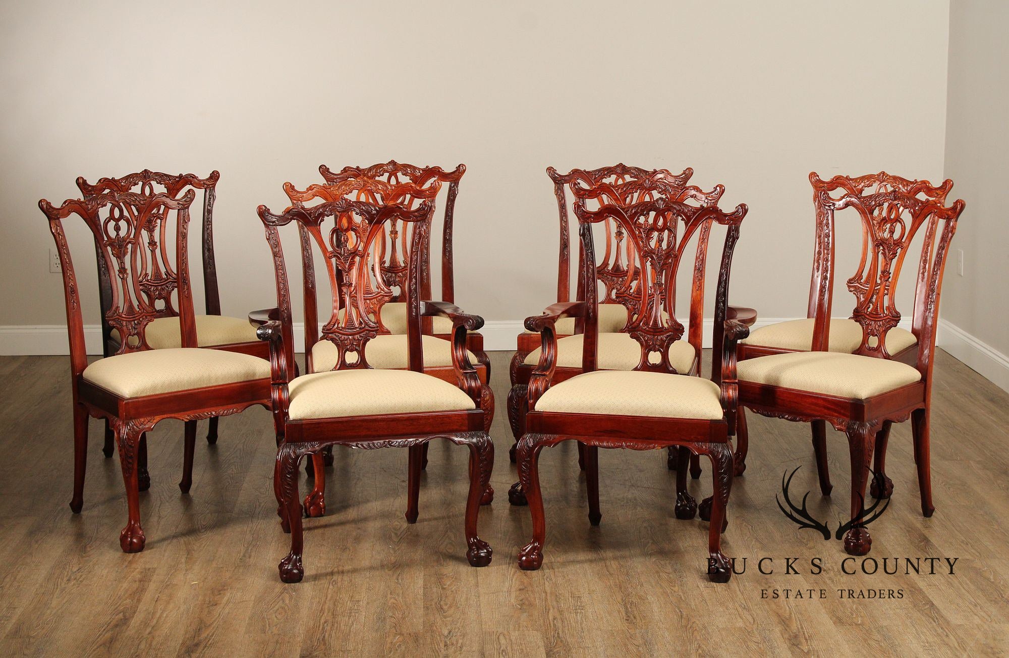 Chippendale Style Set Of Ten Carved Mahogany Dining Chairs