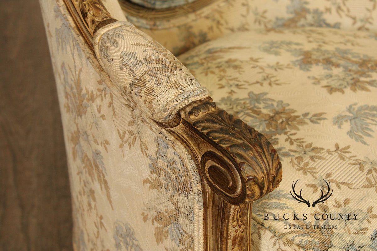 Antique French Louis XVI Style Giltwood Bergère Chair