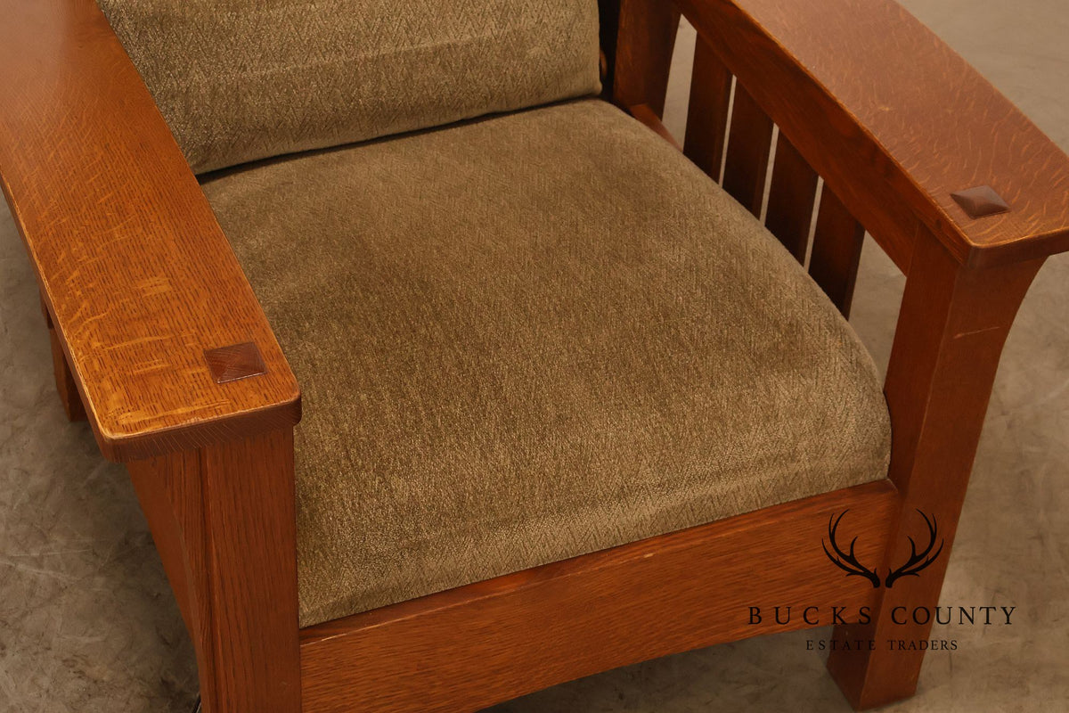 Stickley Mission Collection Oak And Custom Upholstery Bow Arm Morris Chair