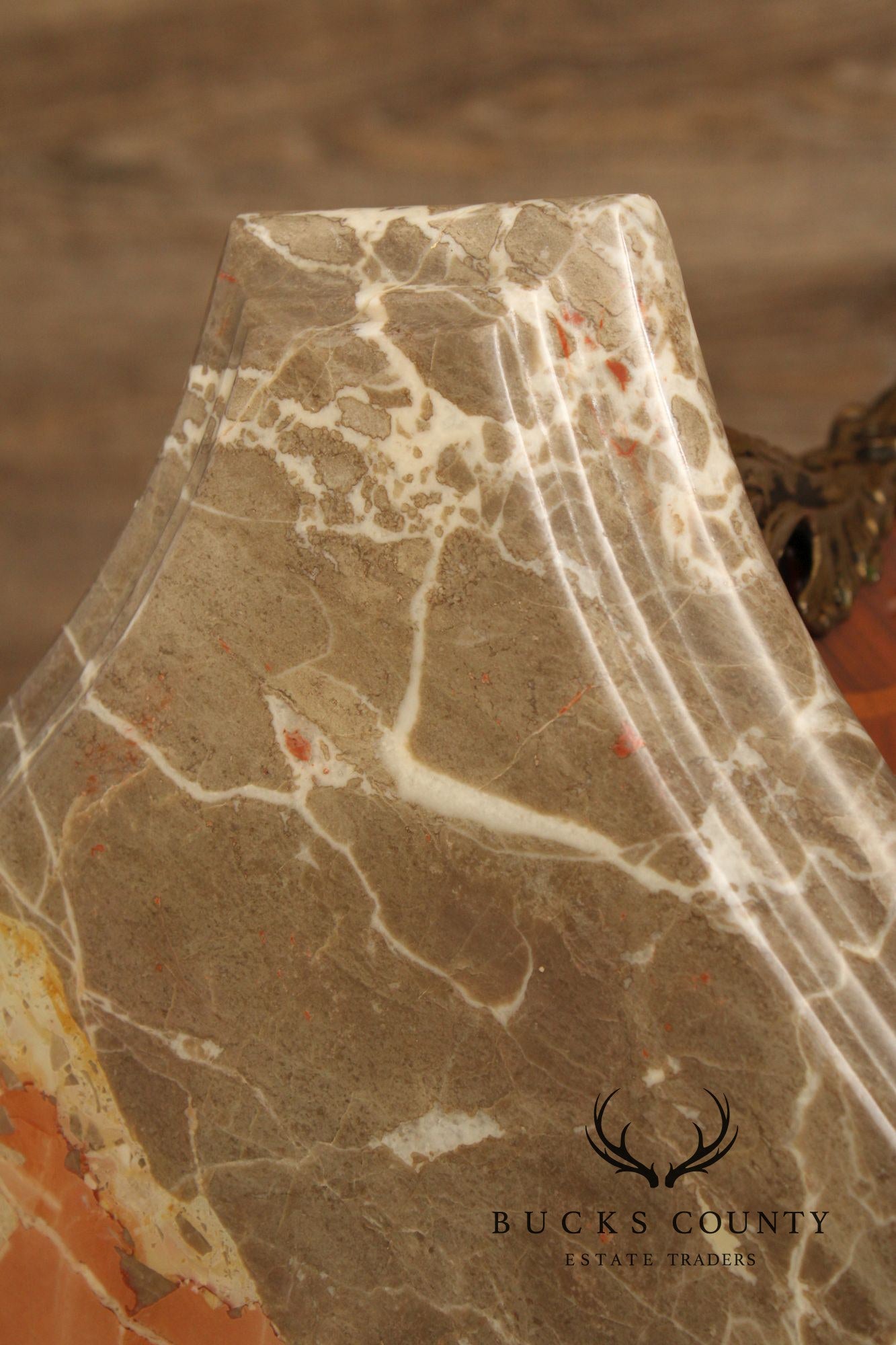 Louis XV Style Pair Of Marquetry Inlaid Marble Top Bombe Commodes