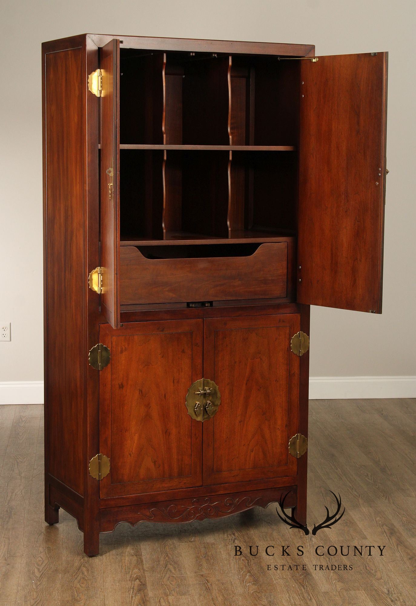 Henredon Vintage Asian Inspired Mahogany Tall Armoire