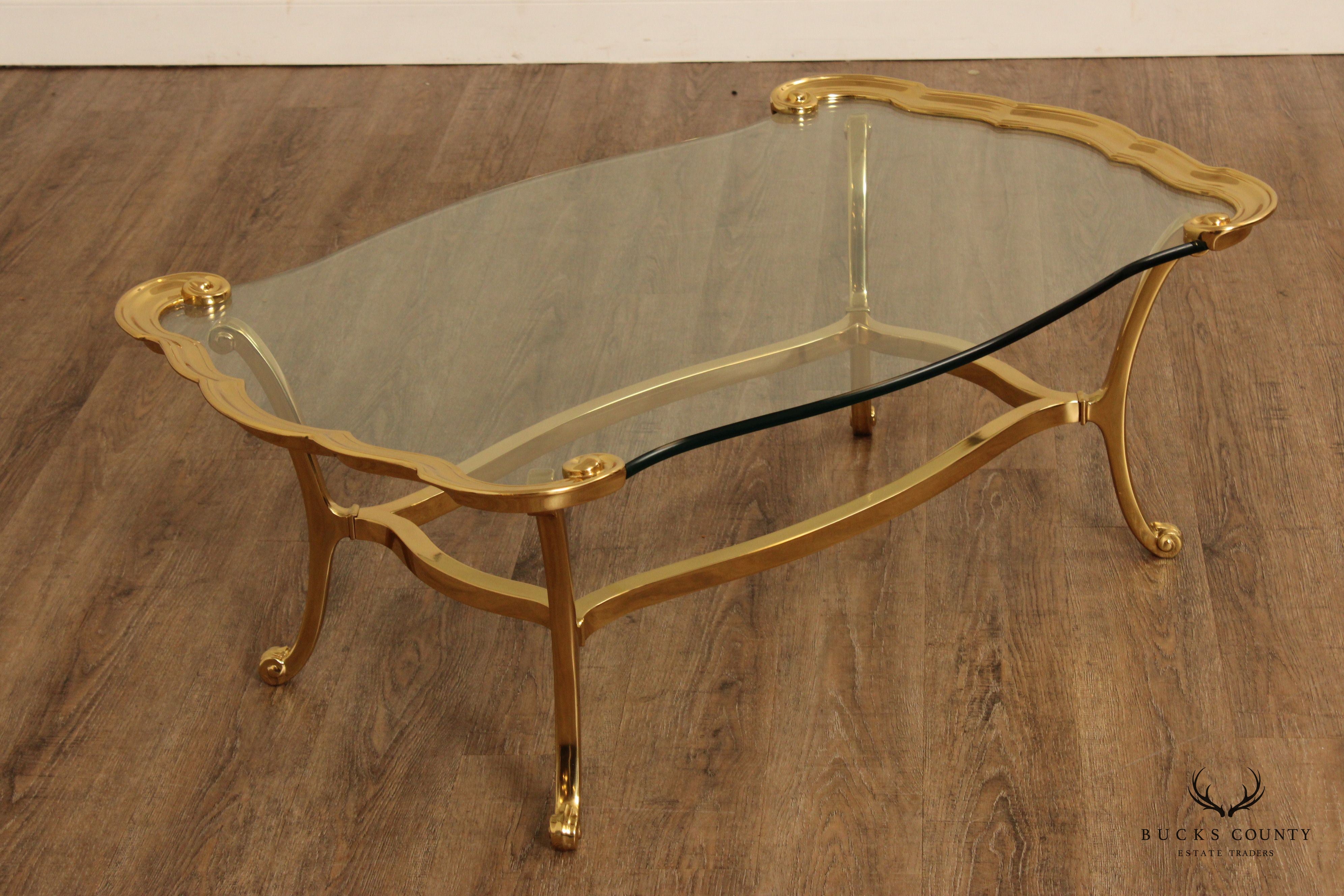 French Regency Style Glass Top Brass Coffee Table