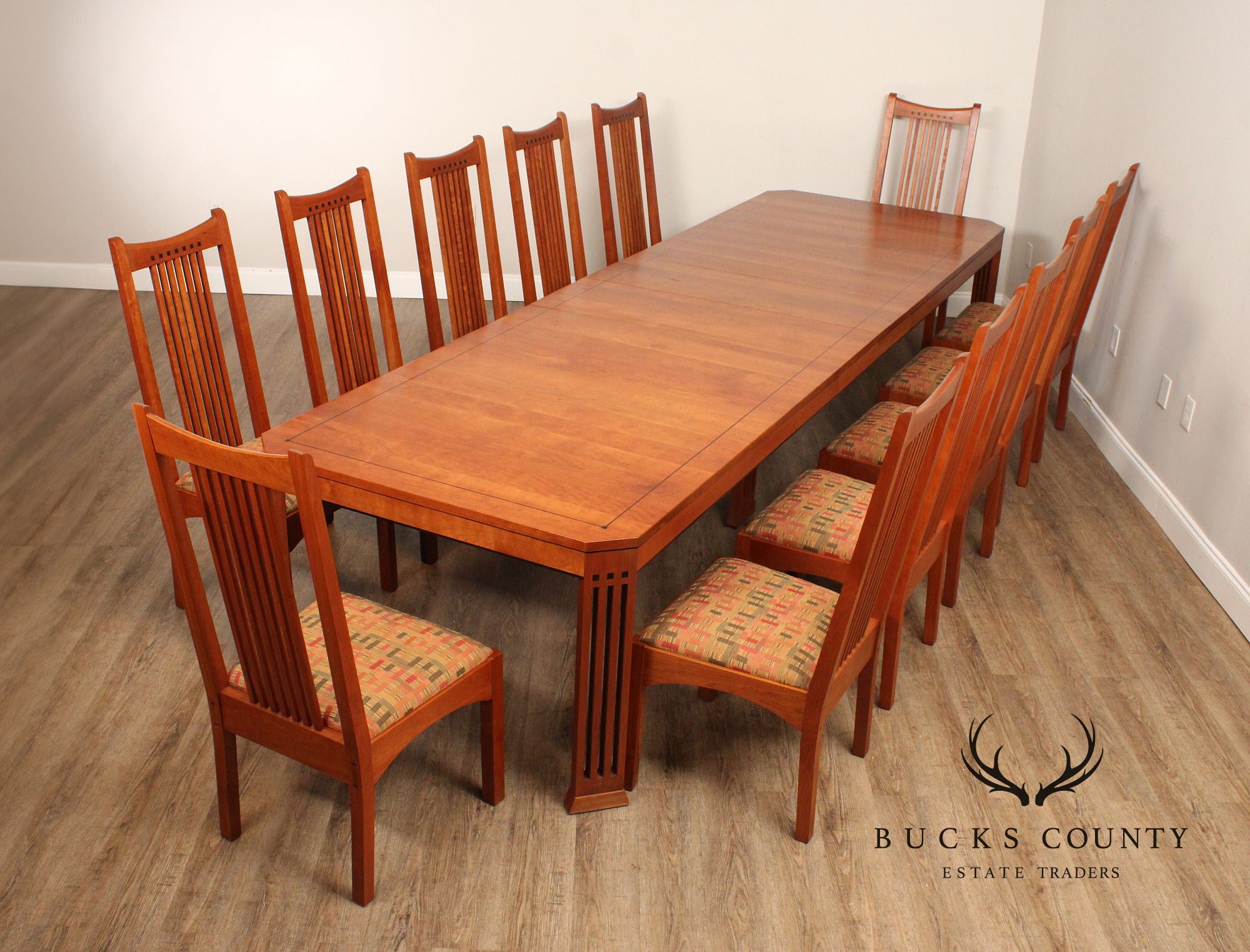 Stickley 21st Century Collection Cherry Dining Table and Twelve Spindle Dining Chairs