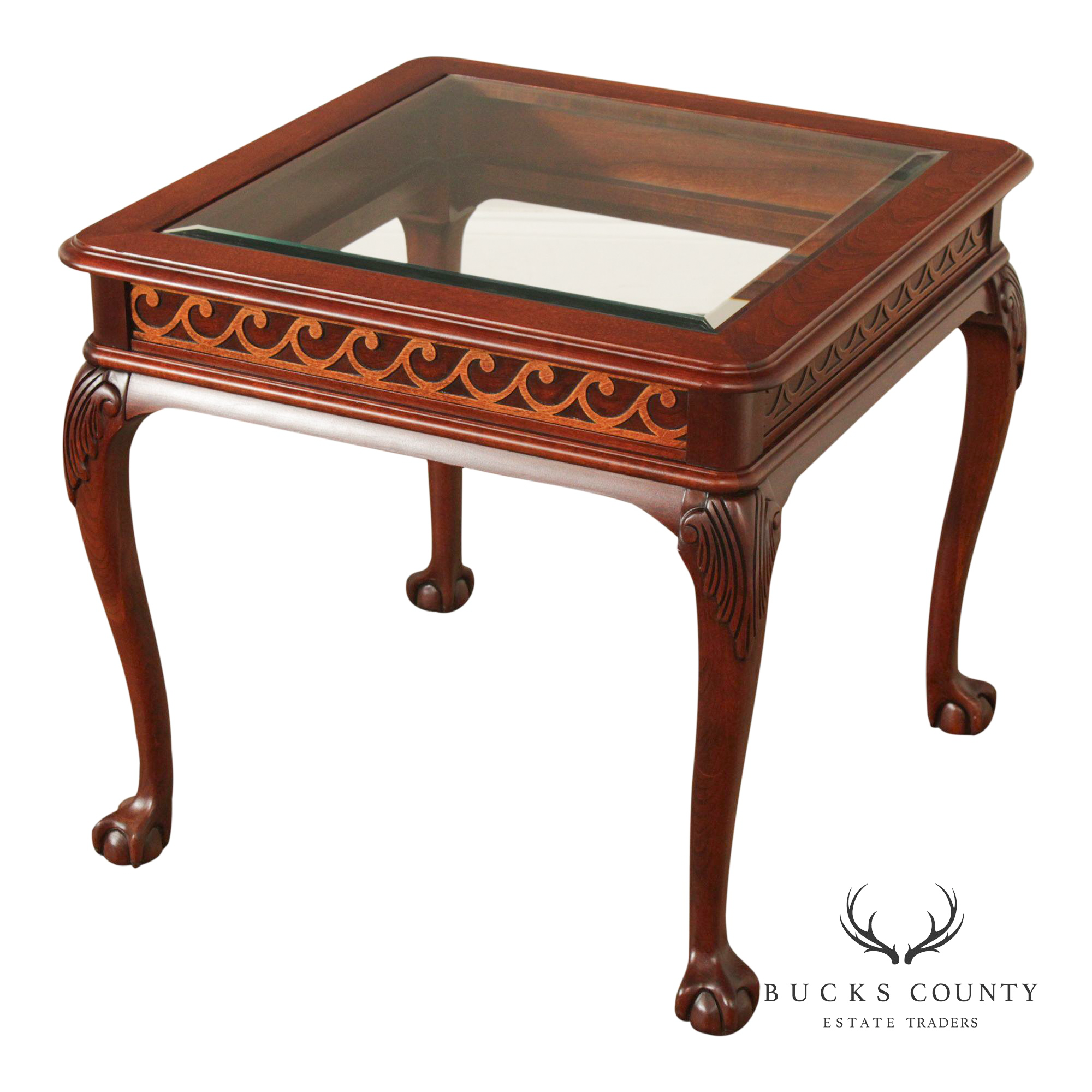 Georgian Style Glass Top Cherry Side Table