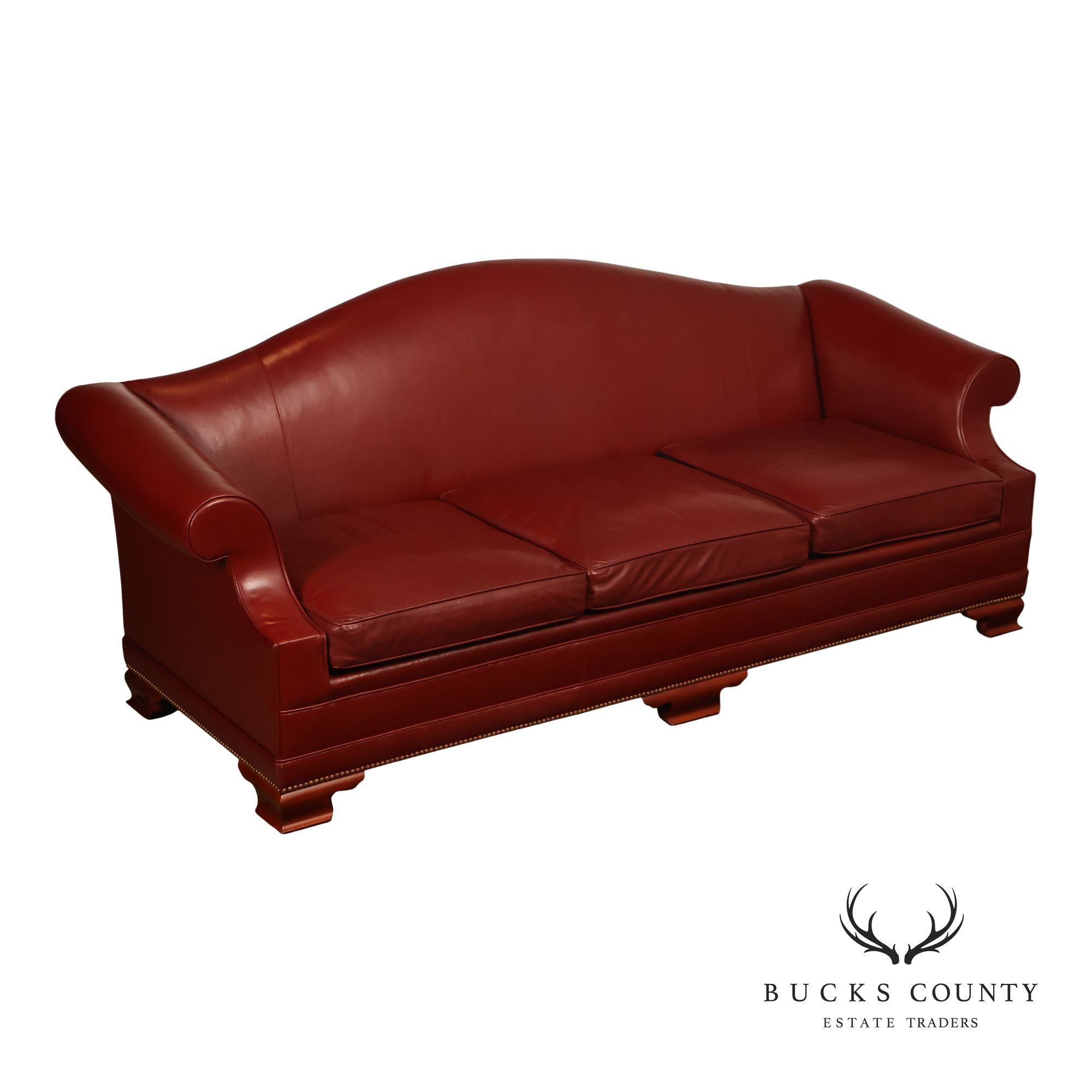 Kindel Vintage Camelback Back Leather Three Cushion Sofa