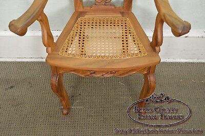 Anglo Indian Solid Padauk Wood Carved Lyre Back Cane Seat Arm Chair