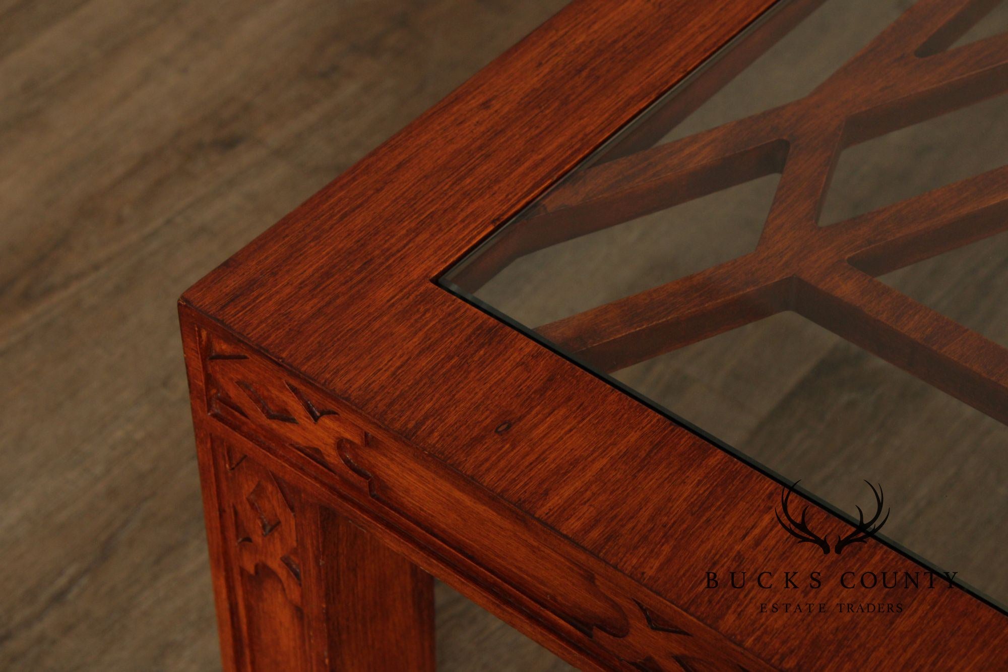 Chinese Chippendale Style Glass Top Coffee Table