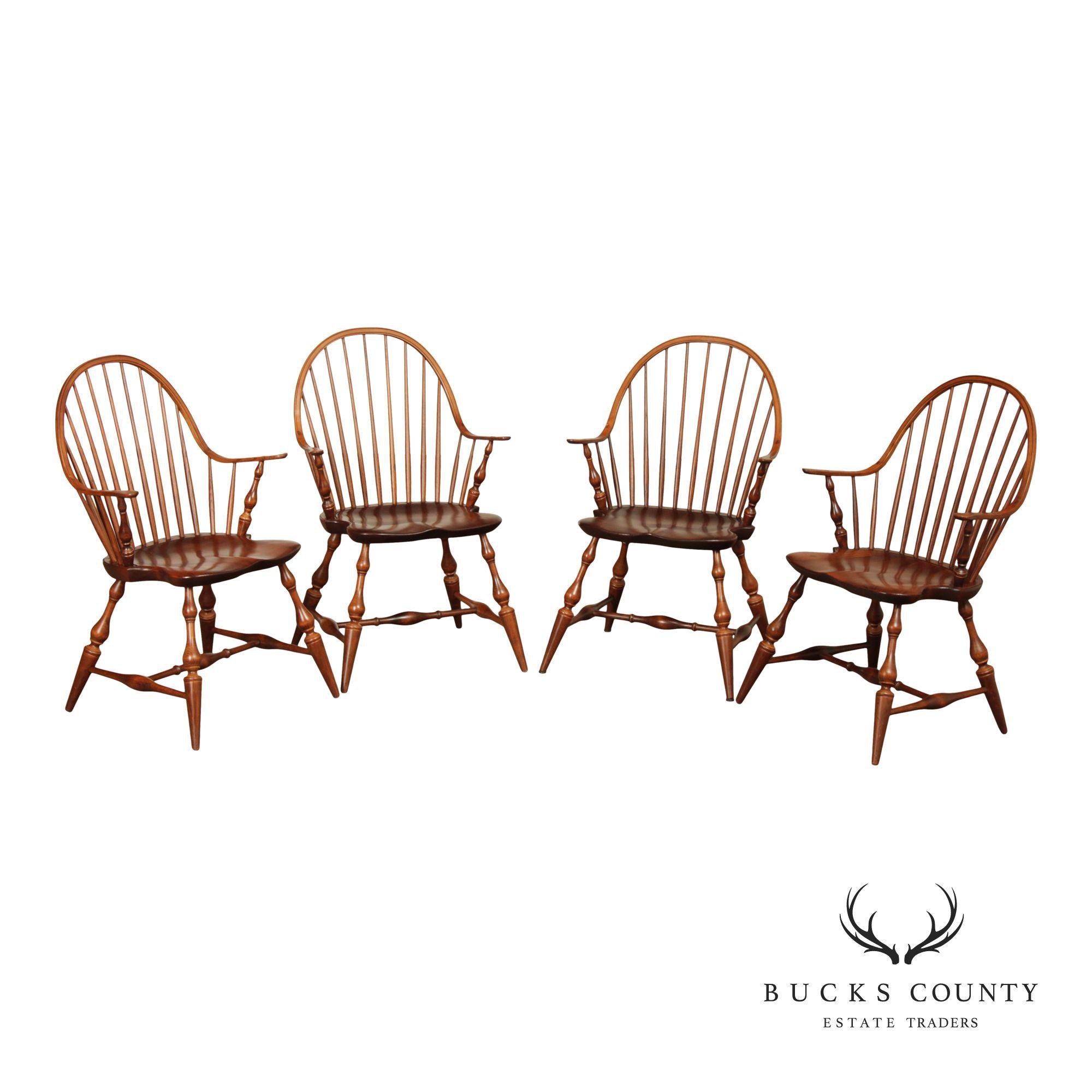 Nichols & Stone Set Of 4 Mixed Wood Windsor Bow Back Armchairs