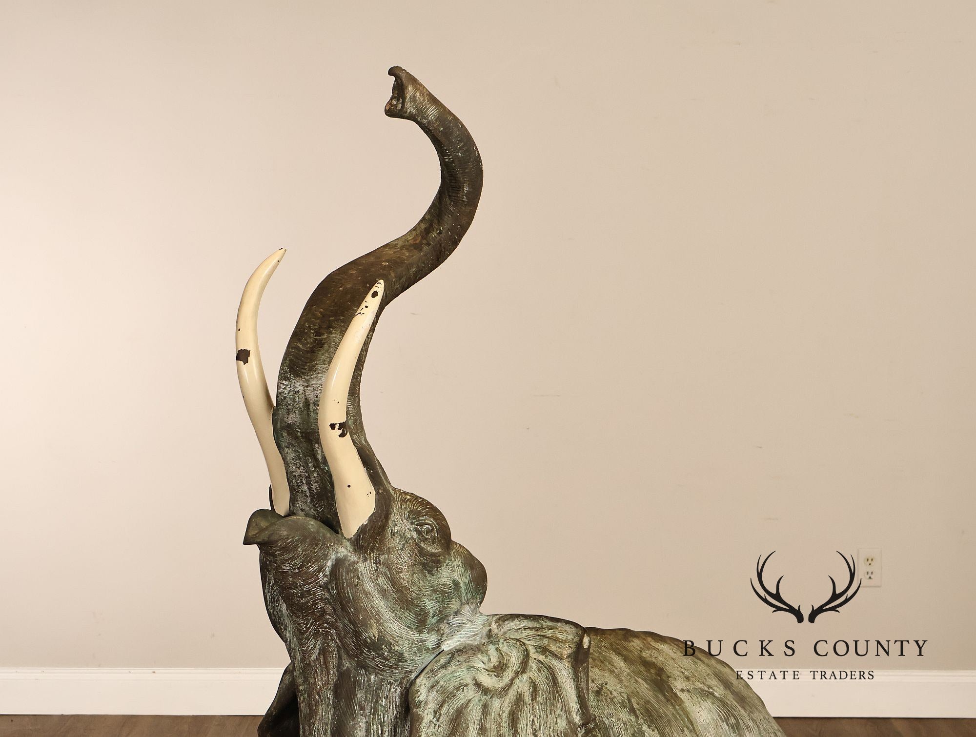 Monumental Cast Bronze Raised Trunk Elephant Garden Statue
