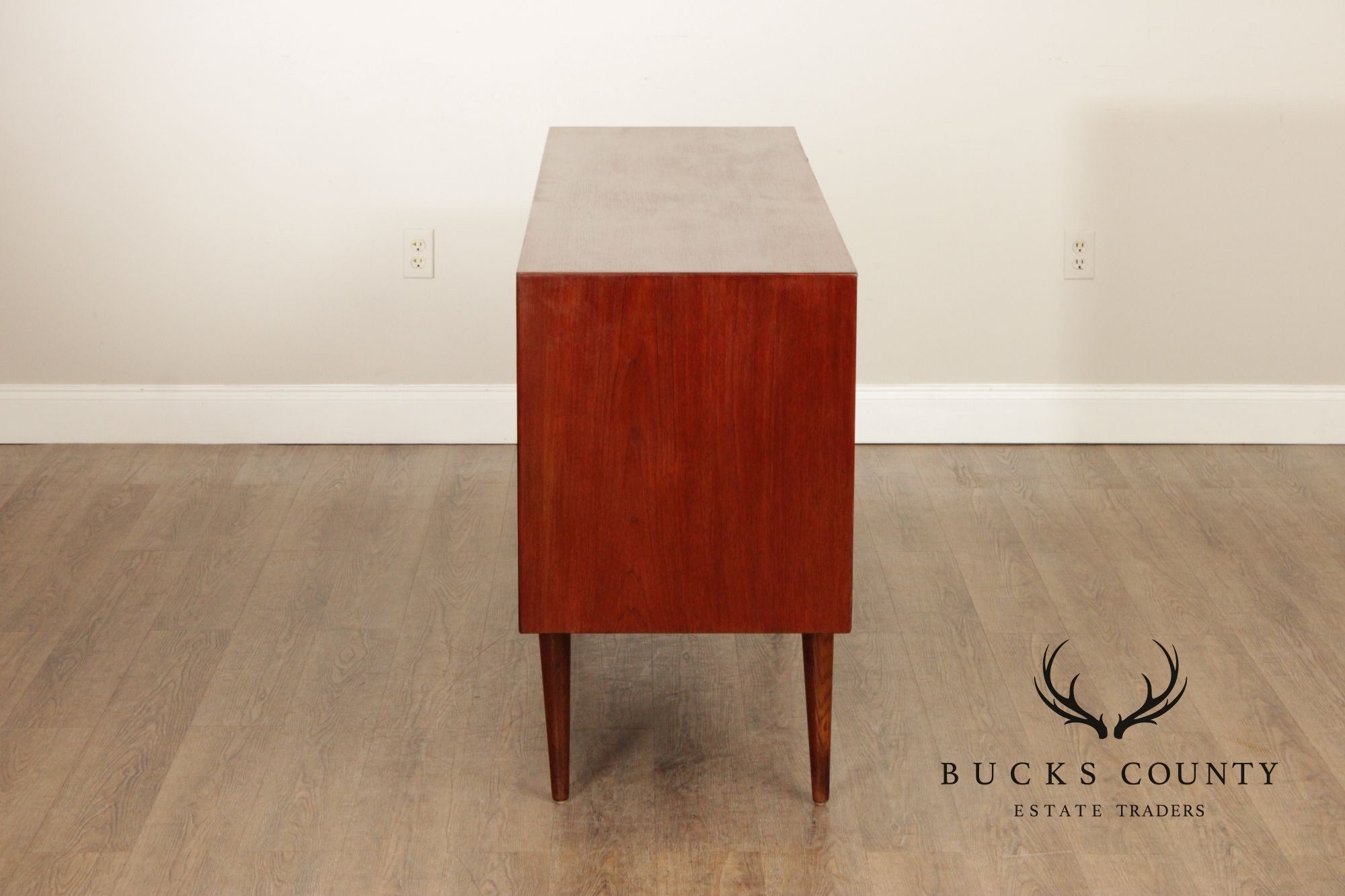 Mid-Century Danish Style Teak Credenza Sideboard With Inset Pulls