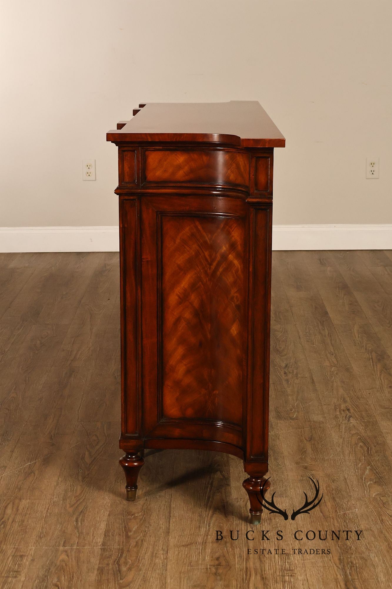 Theodore Alexander Replica Concave Mahogany And Burl Mahogany Sideboard Cabinet