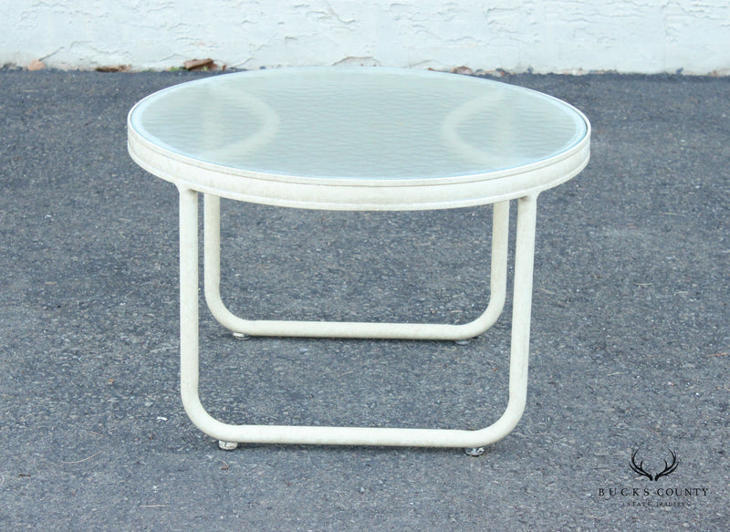Mid Century Modern Round Glass Top Aluminum Outdoor Patio Side Table