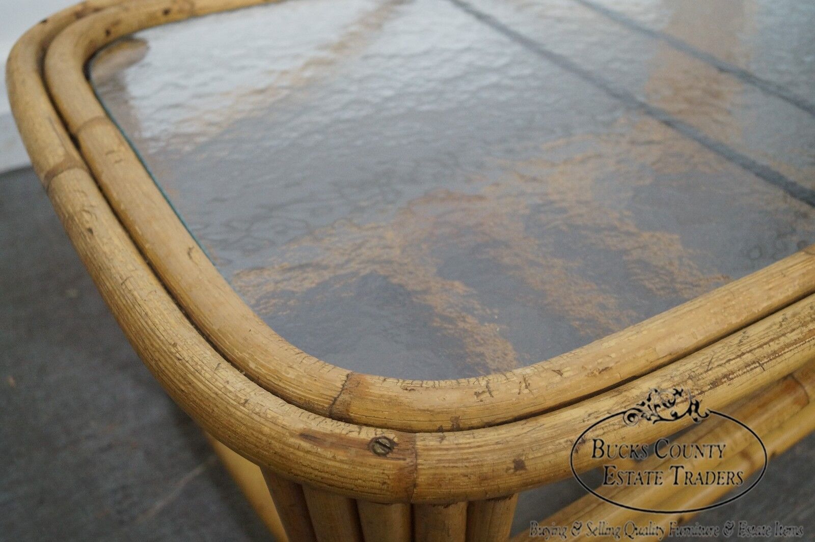 Mid Century Rattan Glass Top Coffee Table