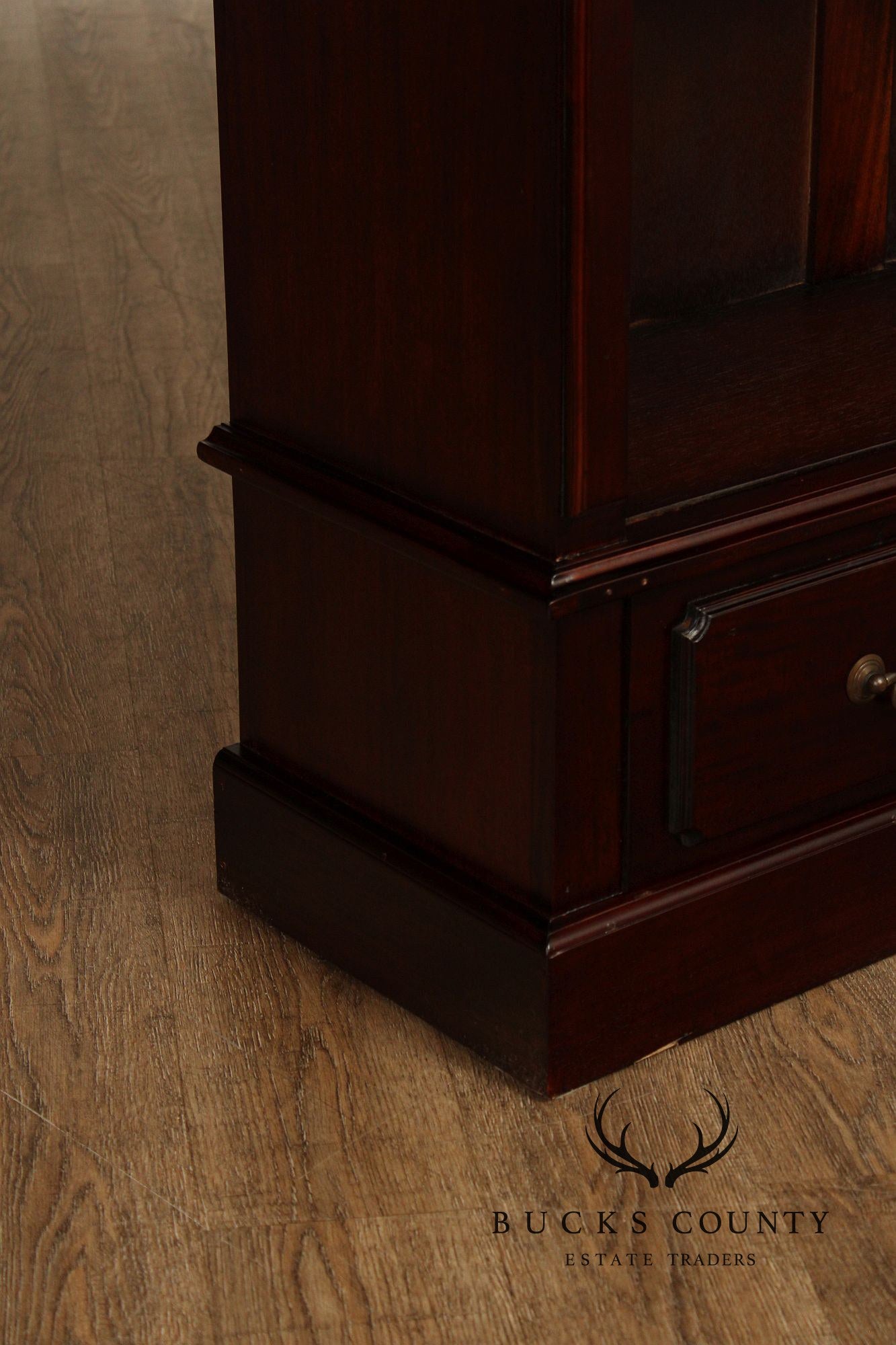 Mahogany Pair Of Tall Open Bookcases With Drawers