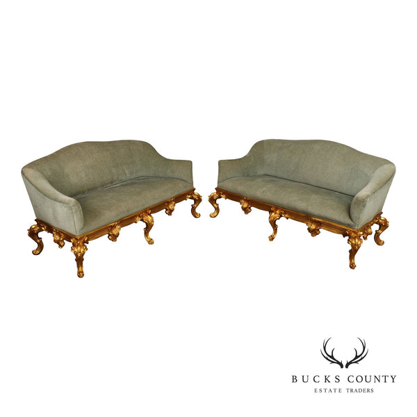 William Switzer Rococo Style Pair of Carved Giltwood Sofas