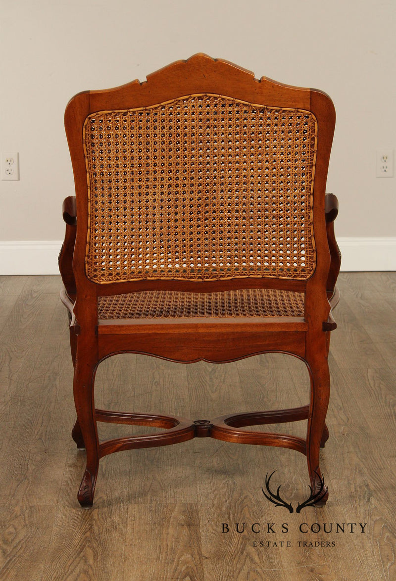 French Louis XV Style Carved Mahogany and Cane Armchair