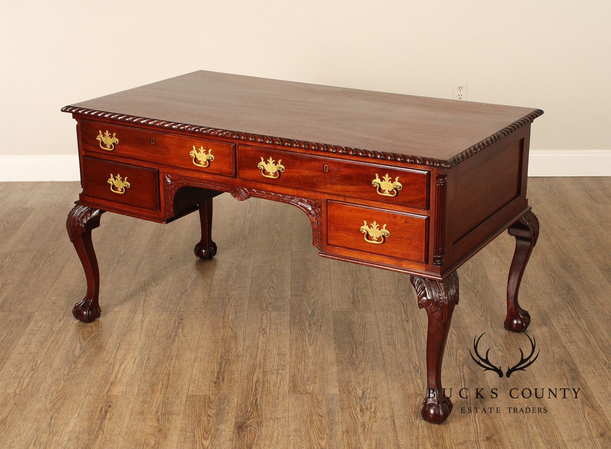 Antique Chippendale Style Carved Mahogany Partners Desk