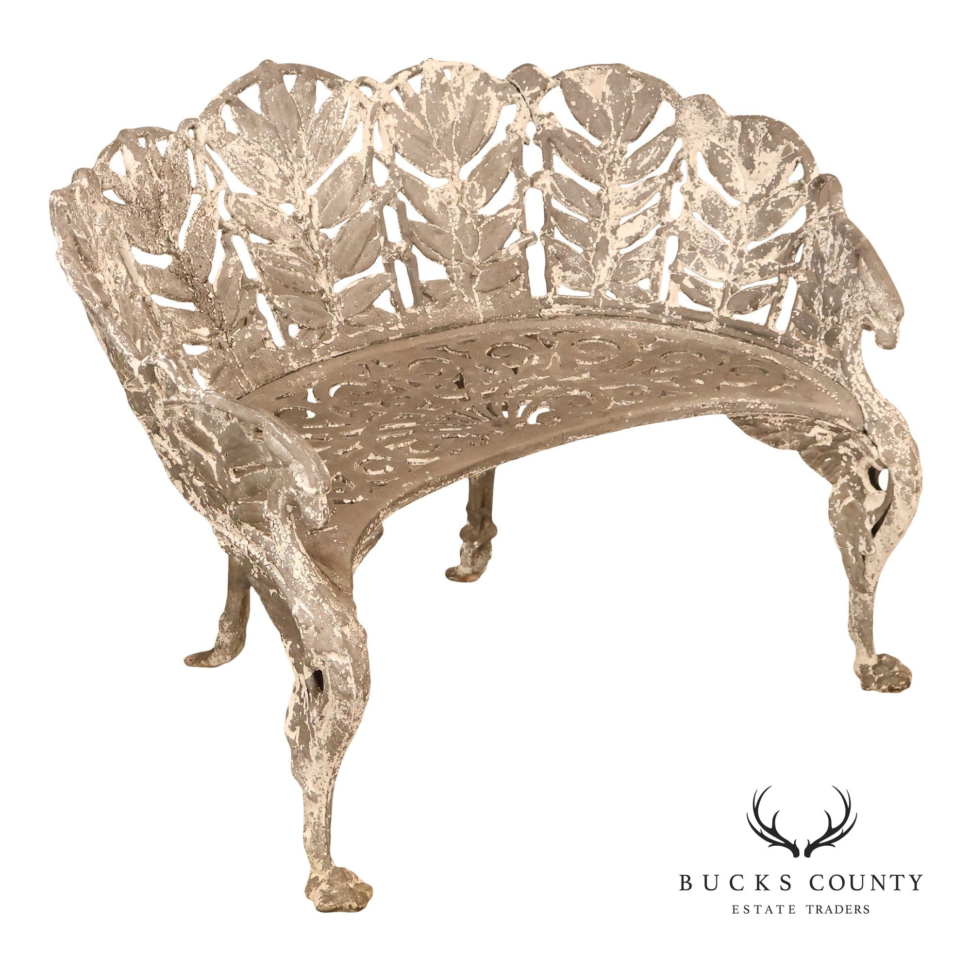 Victorian Style Vintage Cast Metal Laurel Motif Garden Bench